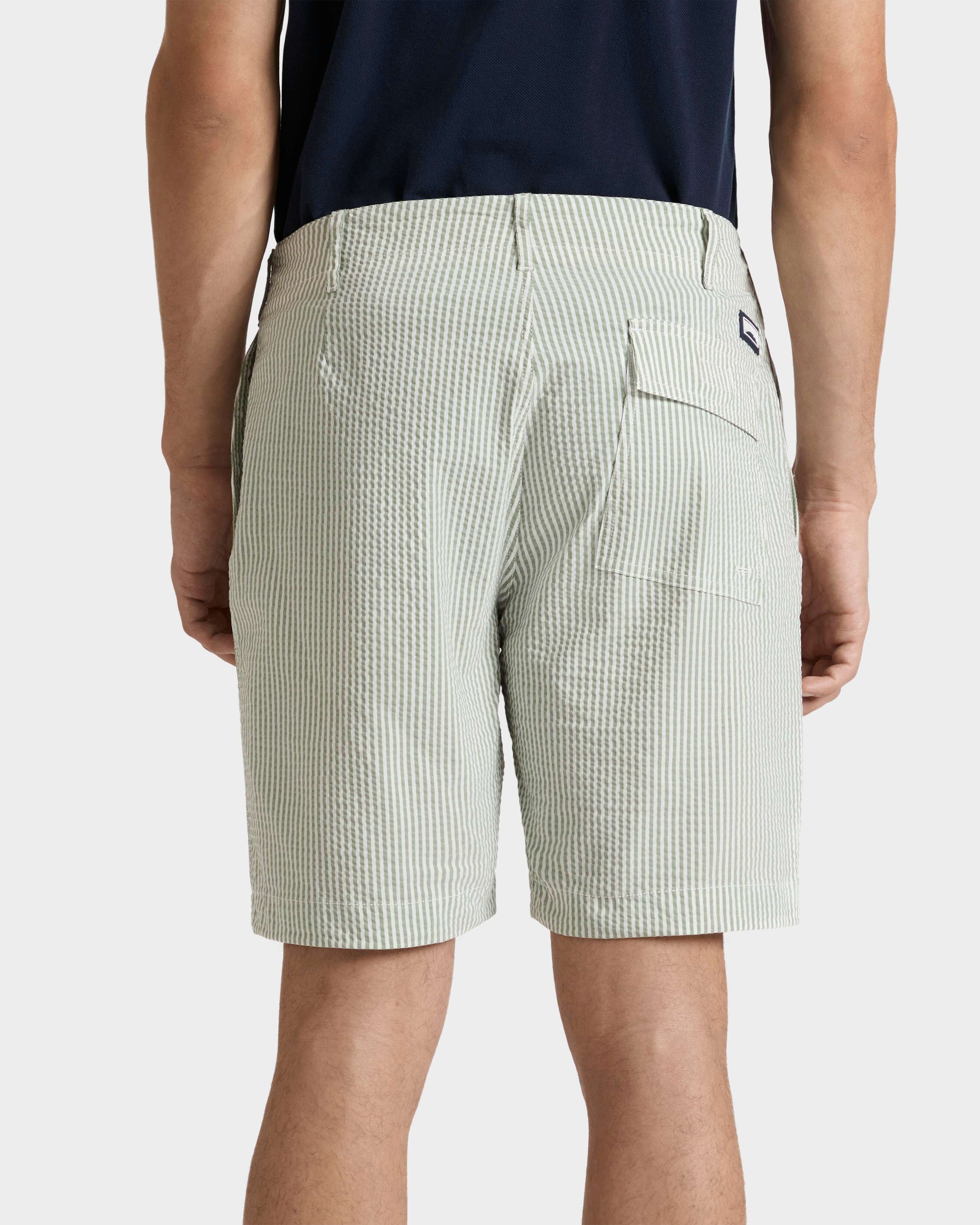 Stretch Cotton Bermuda Shorts Seersuckers Stripes - Green Khaki / Vilebrequin Outlet