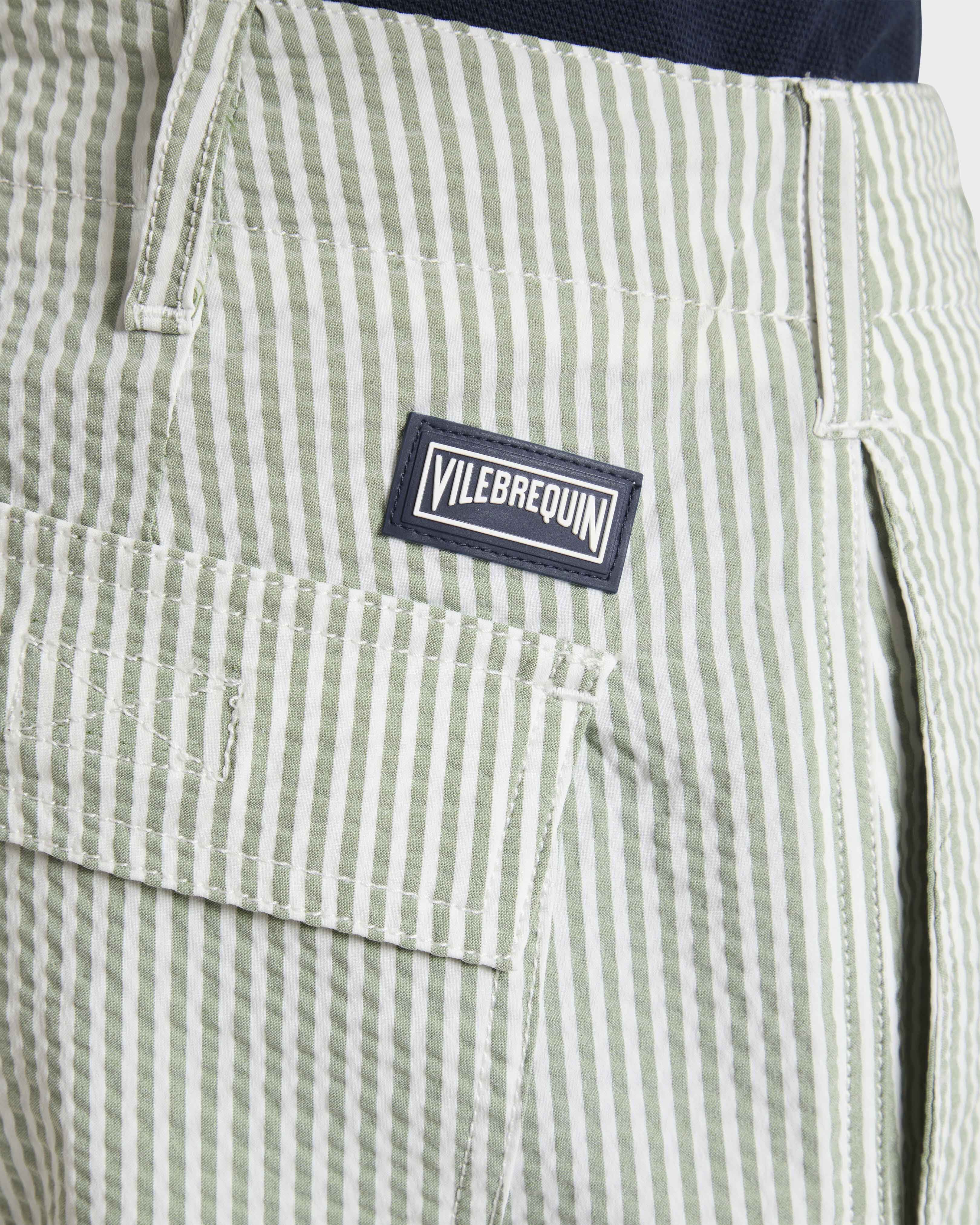 Stretch Cotton Bermuda Shorts Seersuckers Stripes - Green Khaki / Vilebrequin Outlet