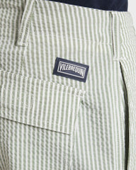 Stretch Cotton Bermuda Shorts Seersuckers Stripes - Green Khaki / Vilebrequin Outlet