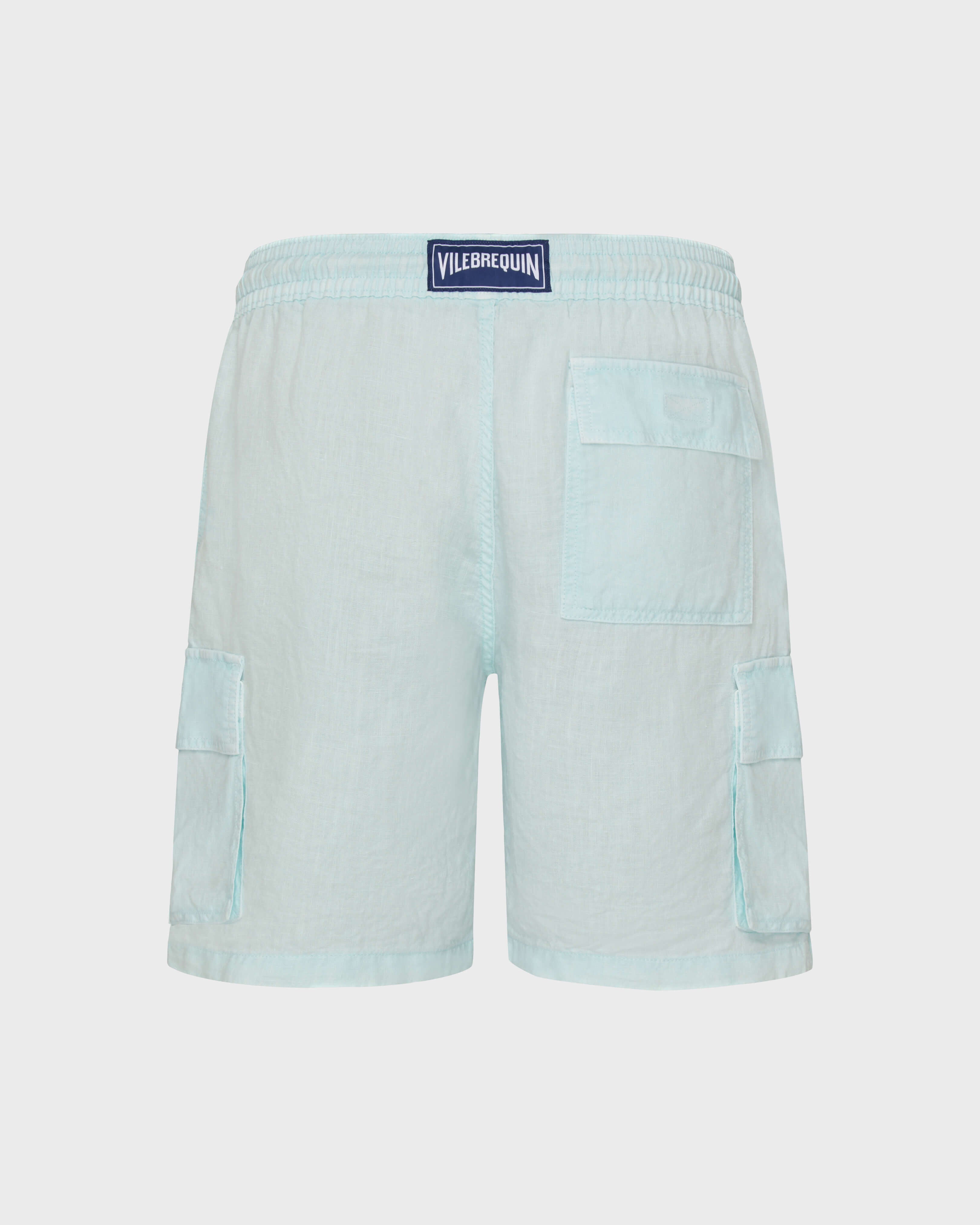 Linen Bermuda Shorts Cargo Pockets Natural Dye - Blue Pacific / Vilebrequin Online