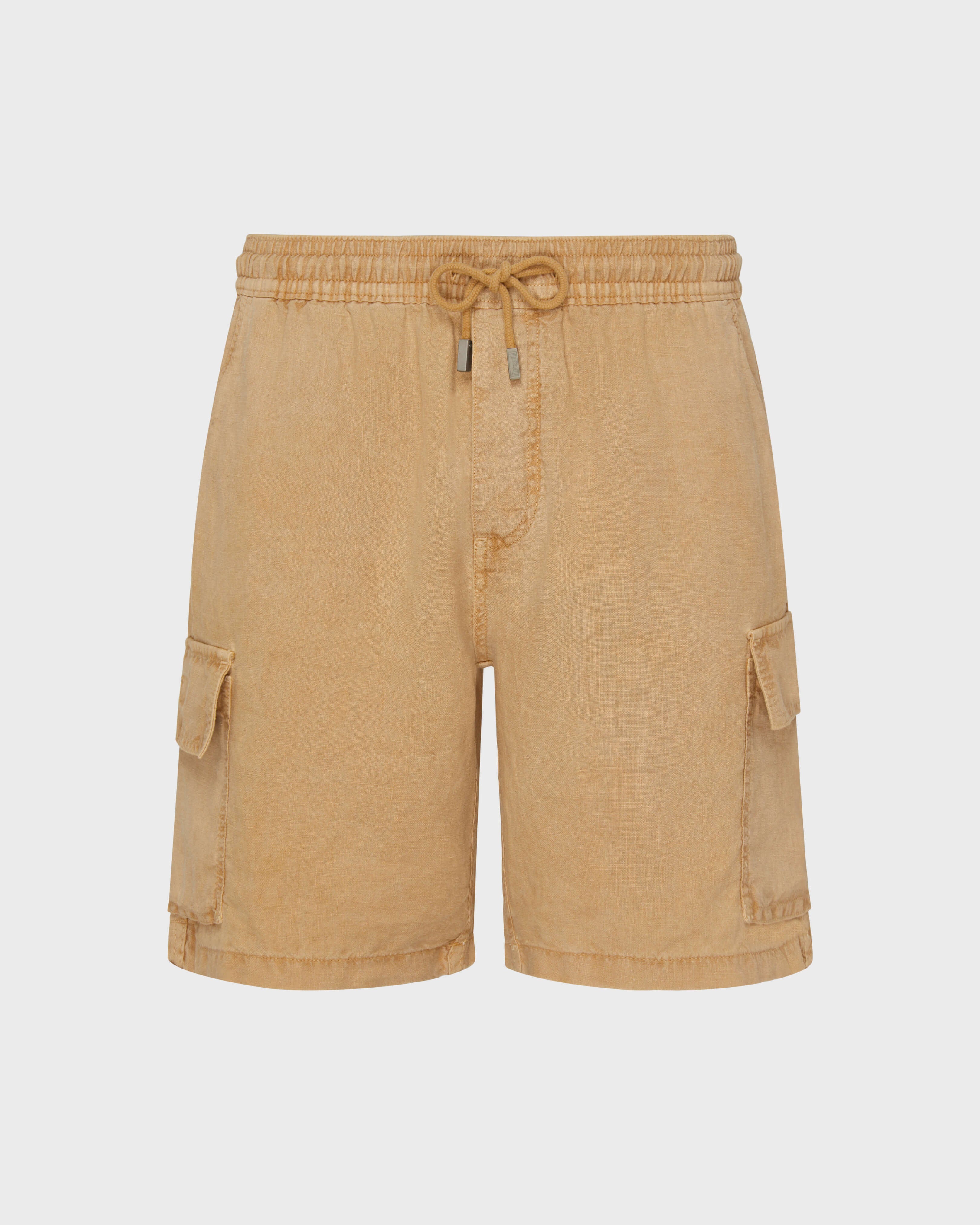 Linen Bermuda Shorts Cargo Pockets Natural Dye - Brown Mocha / Vilebrequin On sale