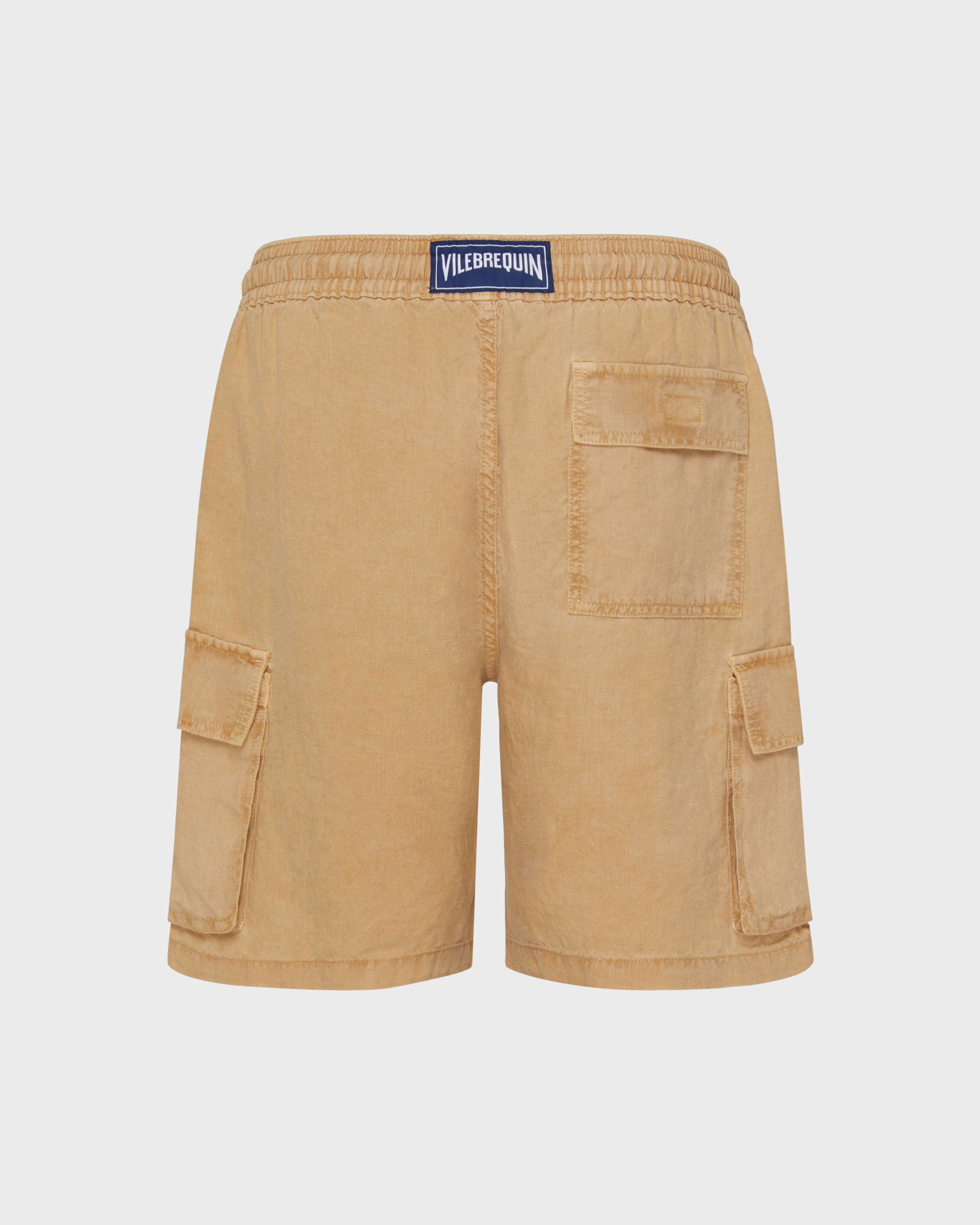 Linen Bermuda Shorts Cargo Pockets Natural Dye - Brown Mocha / Vilebrequin On sale