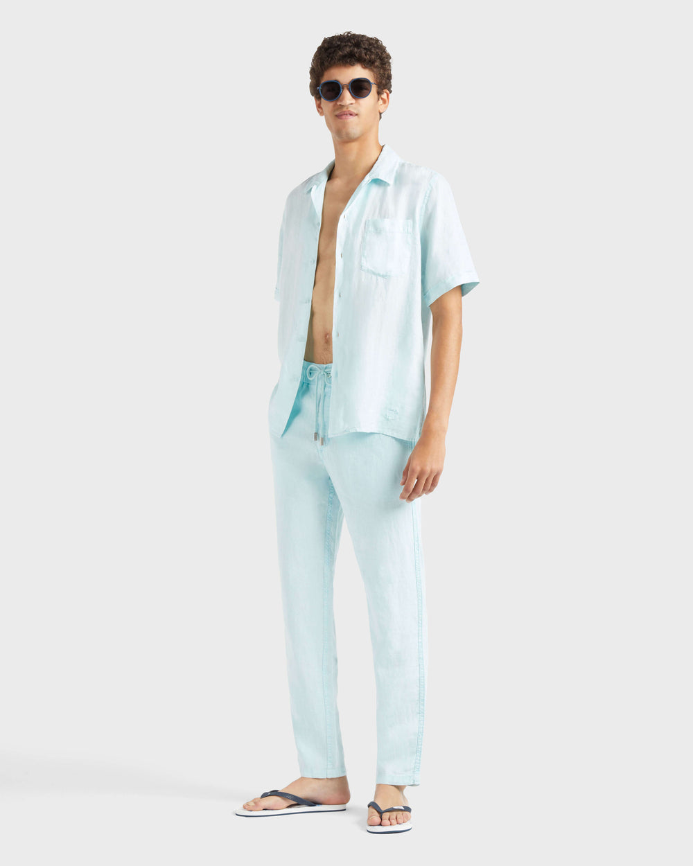 Linen Pants Regular Fit Solid - Blue Pacific / Vilebrequin On sale