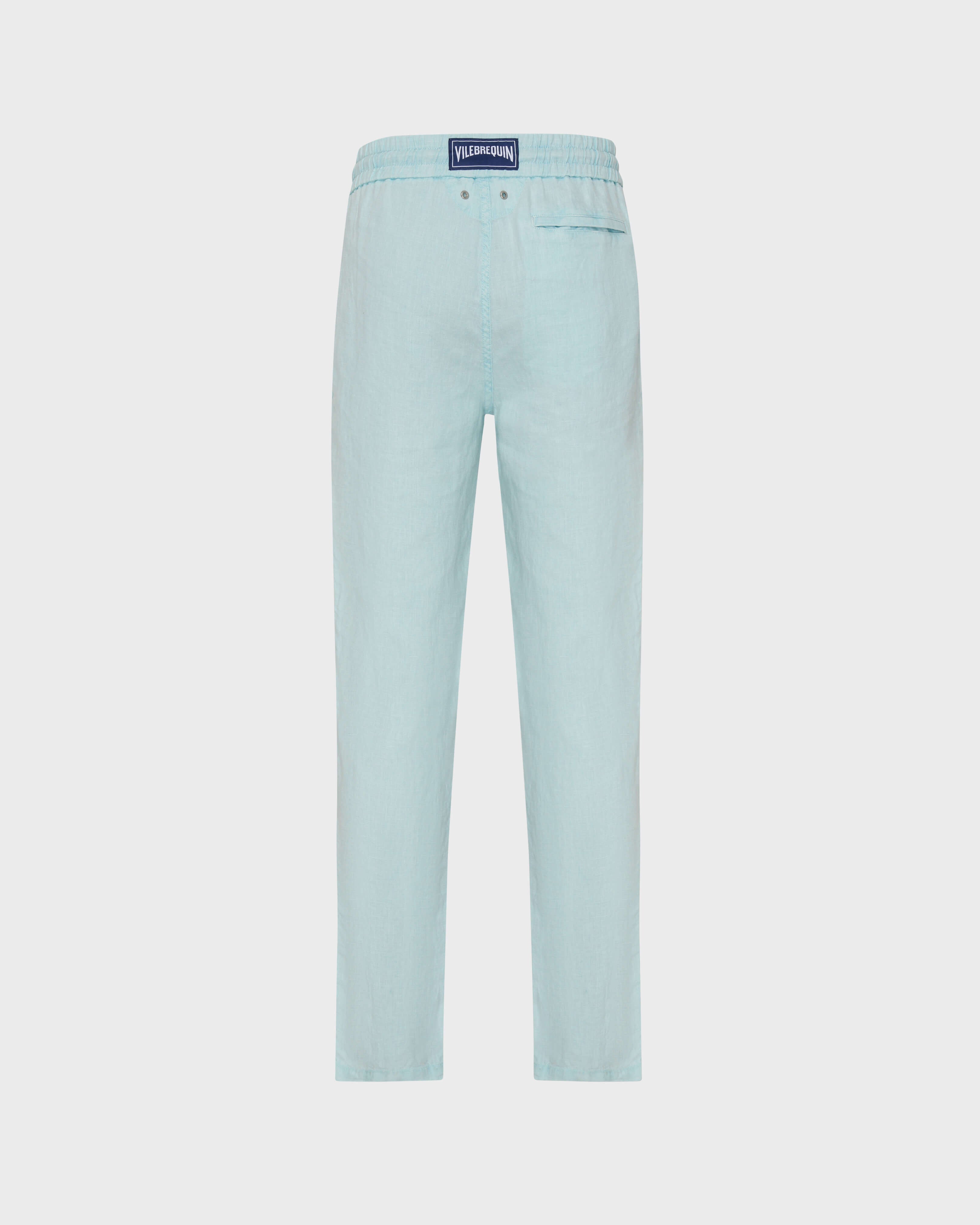 Linen Pants Regular Fit Solid - Blue Pacific / Vilebrequin On sale