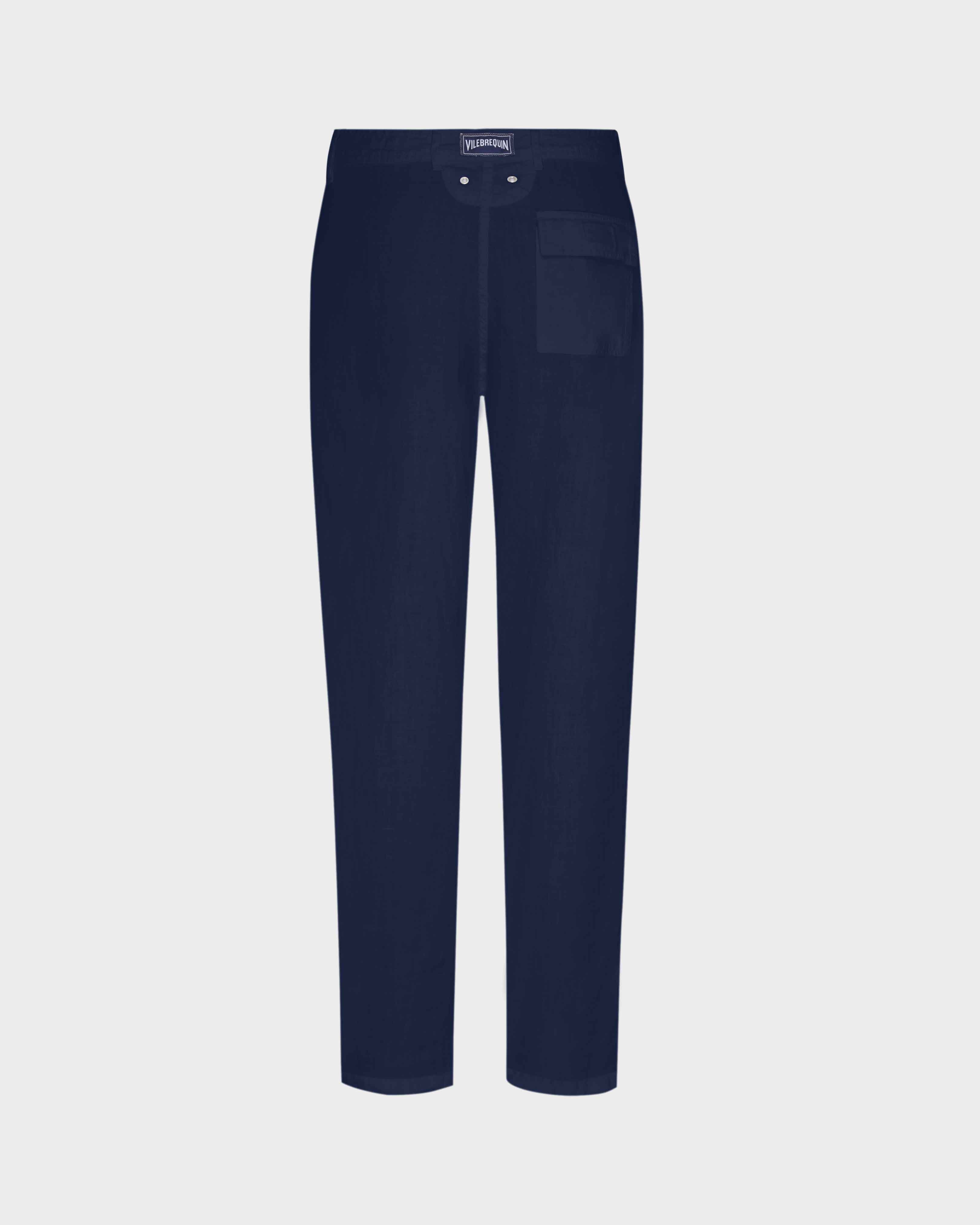 Straight Linen Pants Solid - Blue Navy Pants / Vilebrequin Outlet