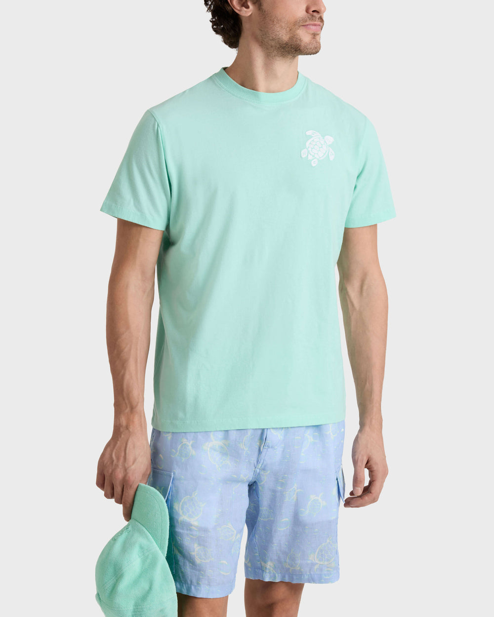 Organic Cotton T-shirt Big Turtle Embroidery - Green Caribbean / Vilebrequin New