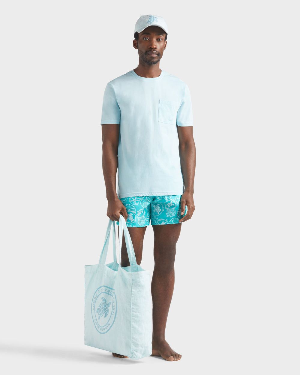 Solid Organic cotton T-shirt Natural Colors - Blue Pacific / Vilebrequin Outlet