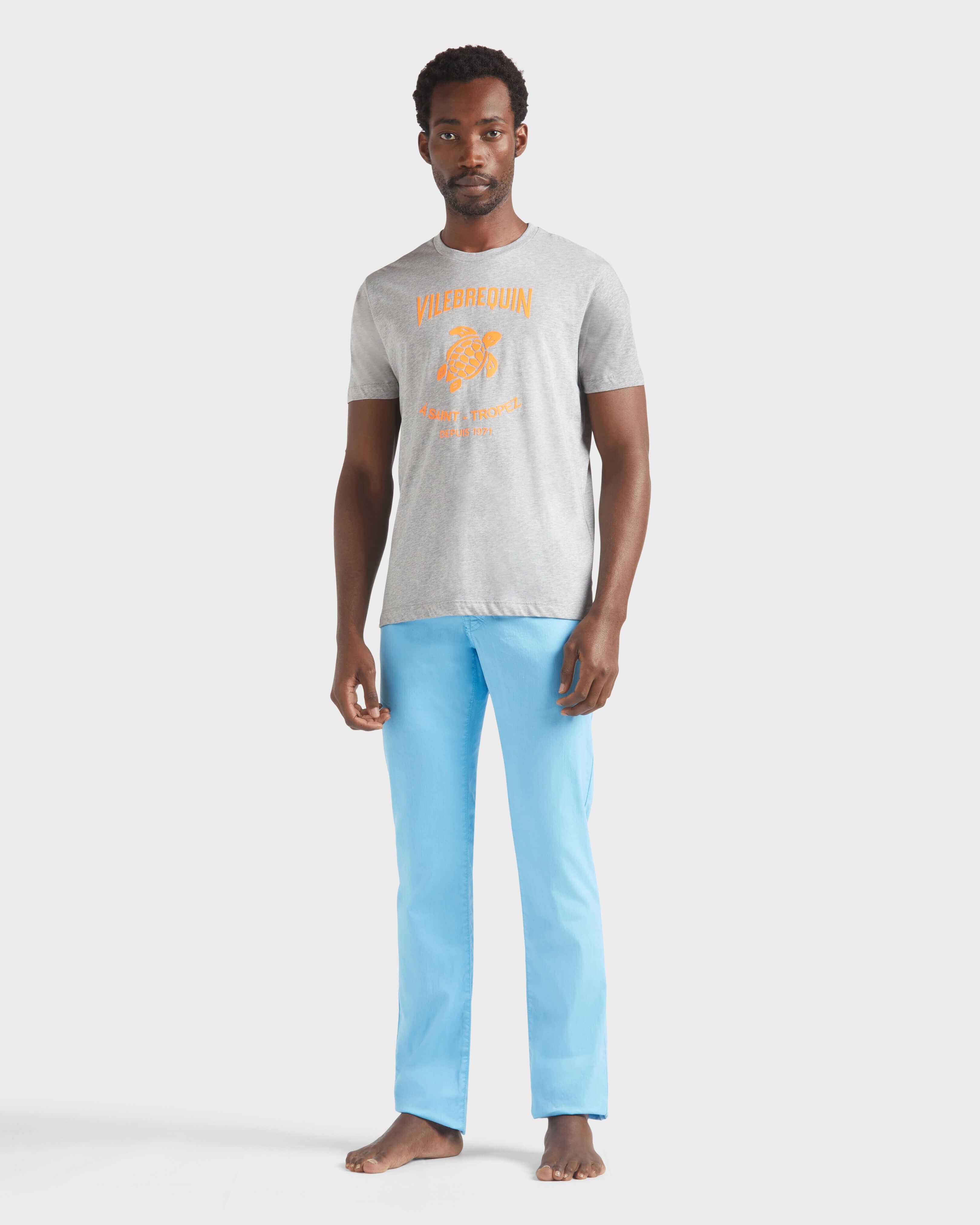 Cotton T-shirt Contrasted Placed Gomy Logo - Heather grey / Vilebrequin Sale