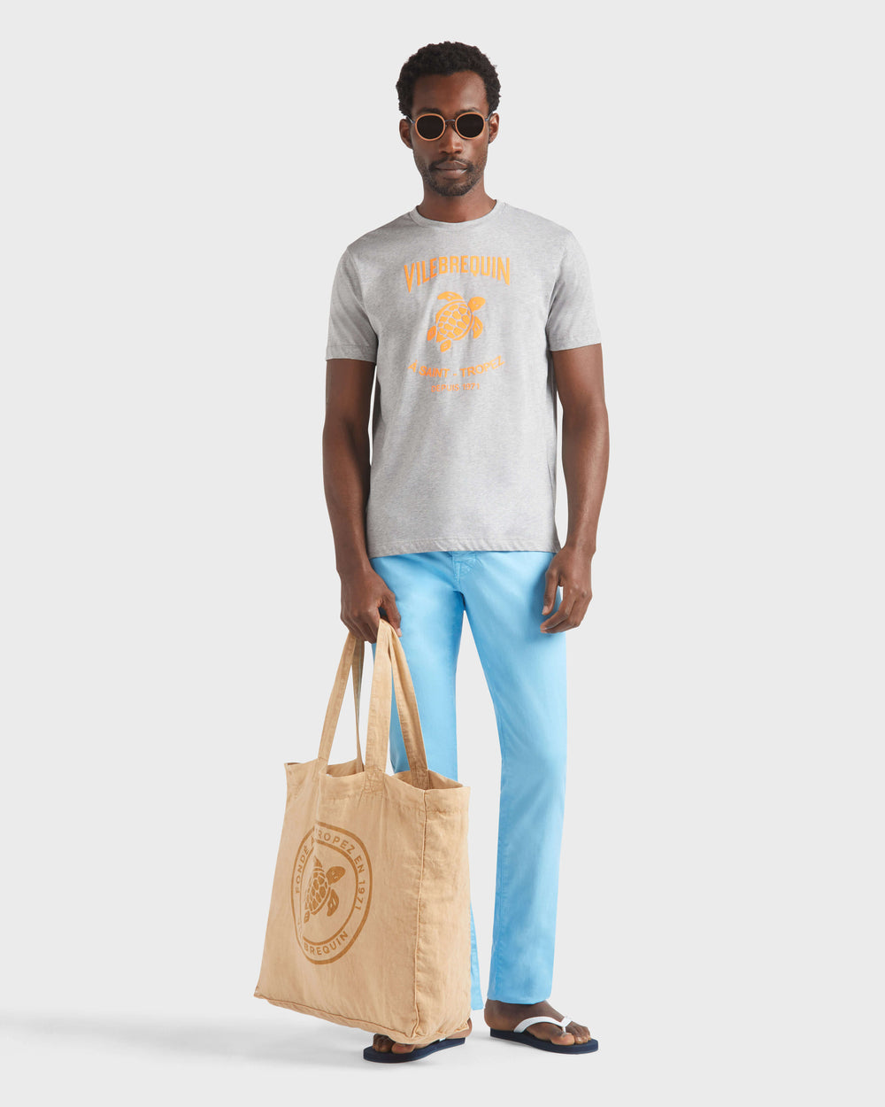 Cotton T-shirt Contrasted Placed Gomy Logo - Heather grey / Vilebrequin Sale