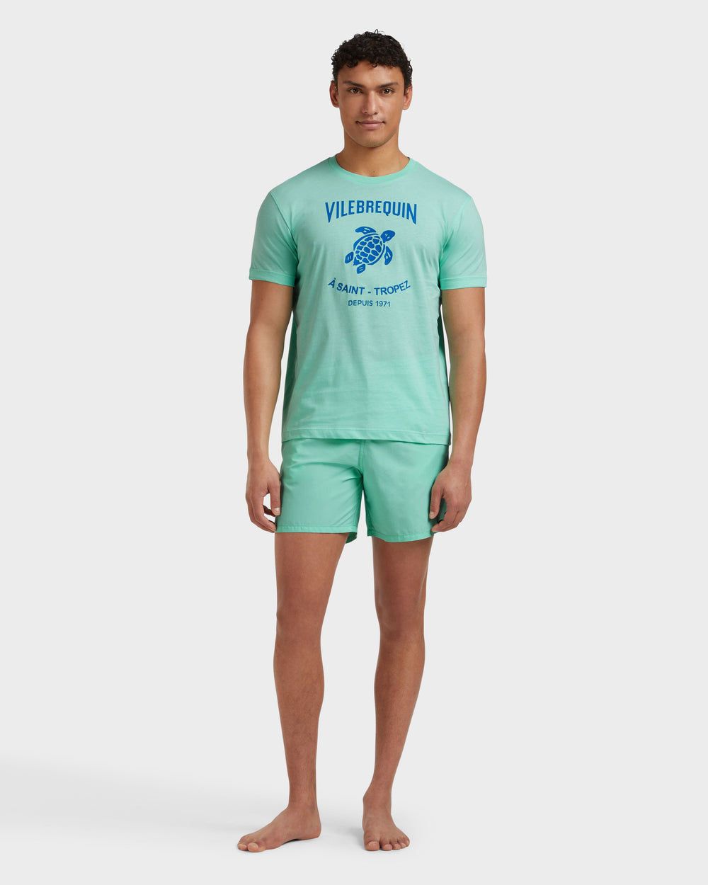 Cotton T-shirt Contrasted Placed Gomy Logo - Green Caribbean / Vilebrequin On sale