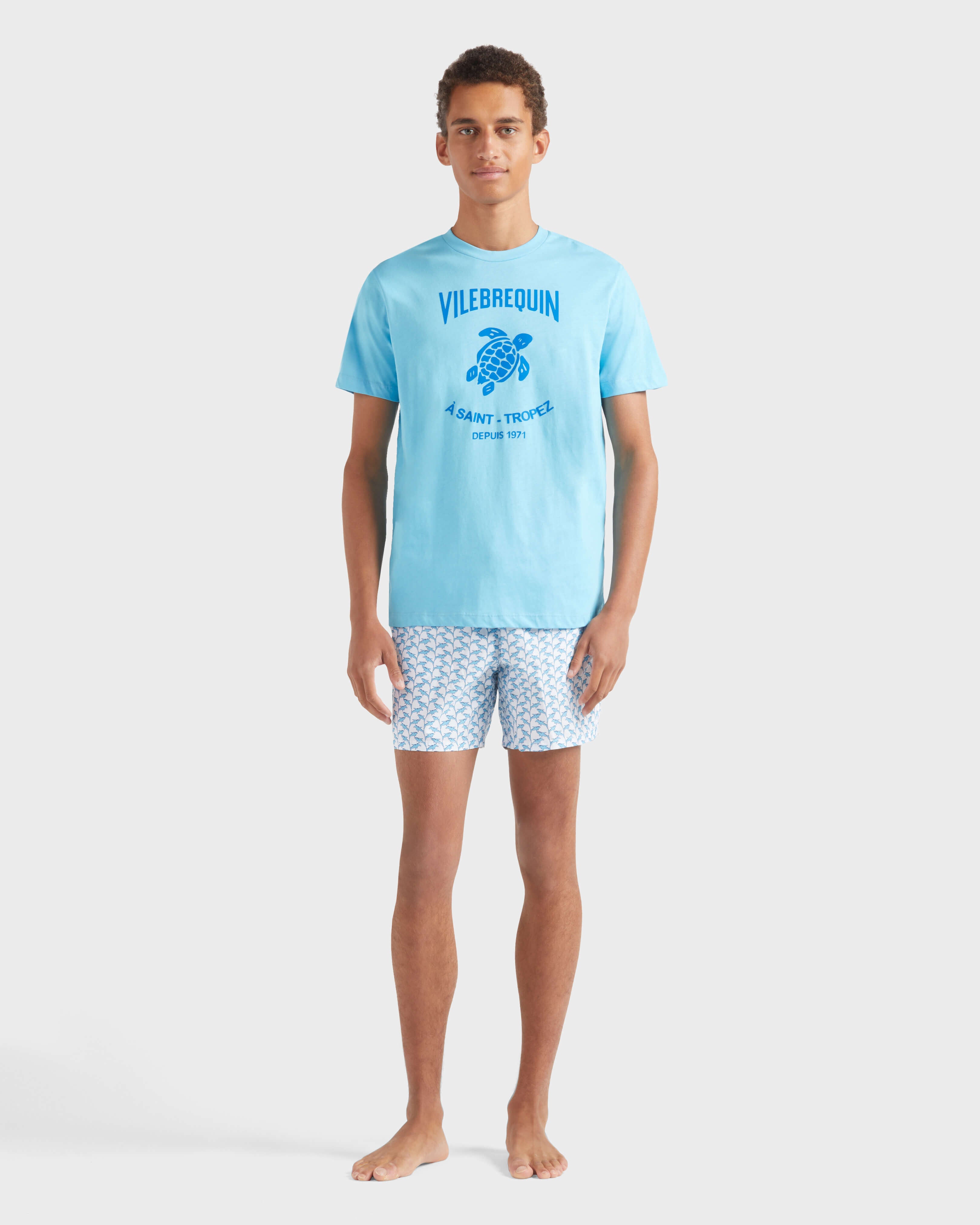 Cotton T-shirt Contrasted Placed Gomy Logo - Blue topaz / Vilebrequin For sale