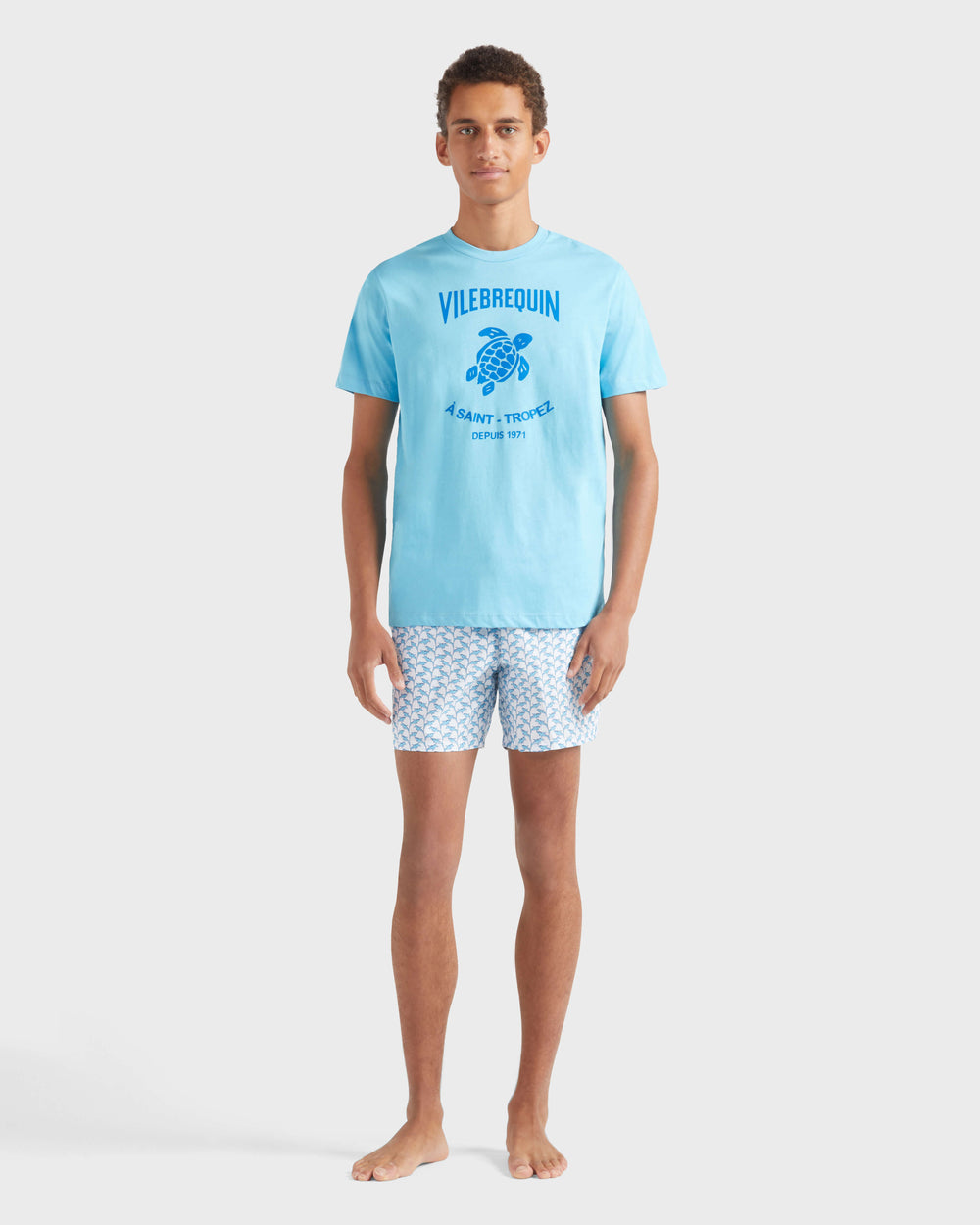 Cotton T-shirt Contrasted Placed Gomy Logo - Blue topaz / Vilebrequin For sale