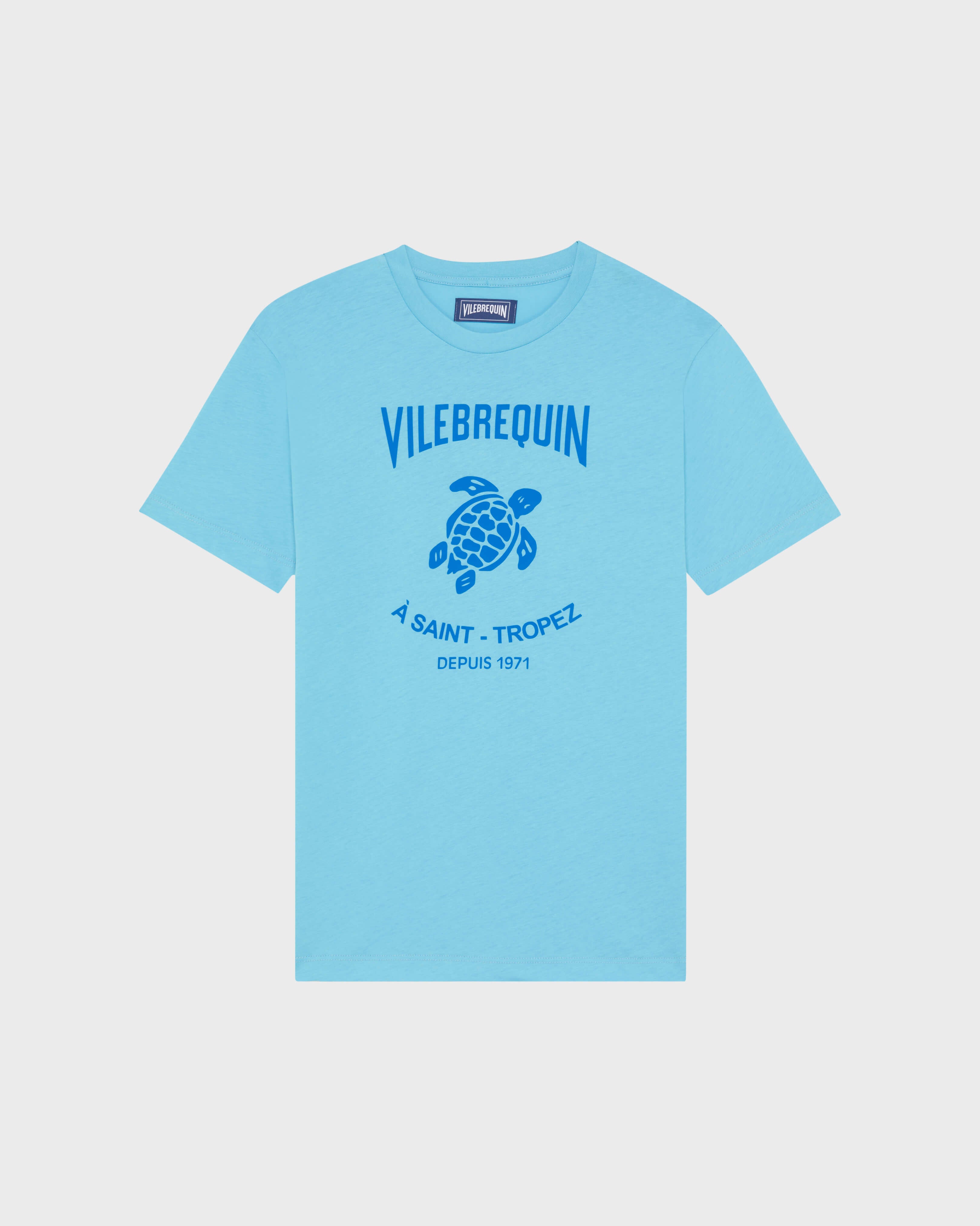 Cotton T-shirt Contrasted Placed Gomy Logo - Blue topaz / Vilebrequin For sale