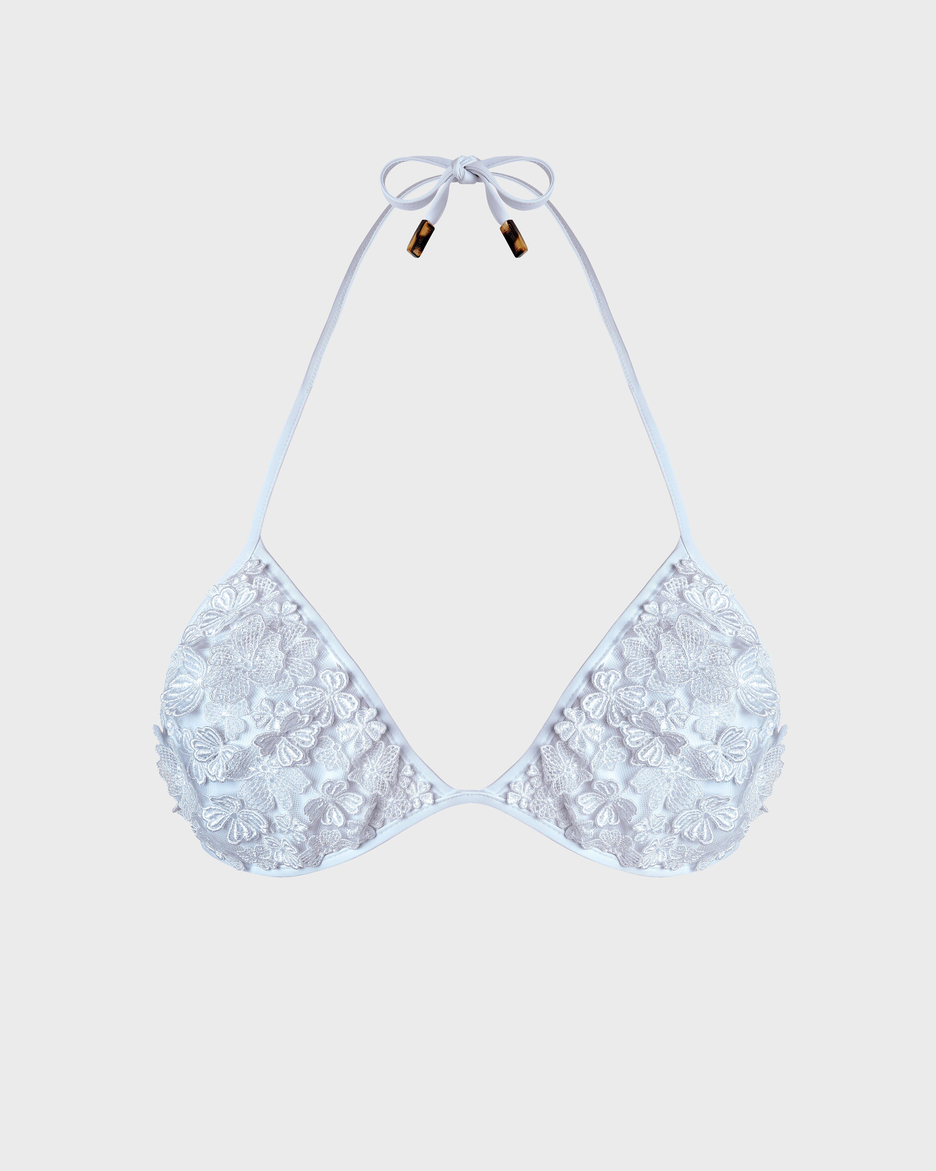 Triangle Bikini Top Embroidered Guipure Florale - White / Vilebrequin For sale