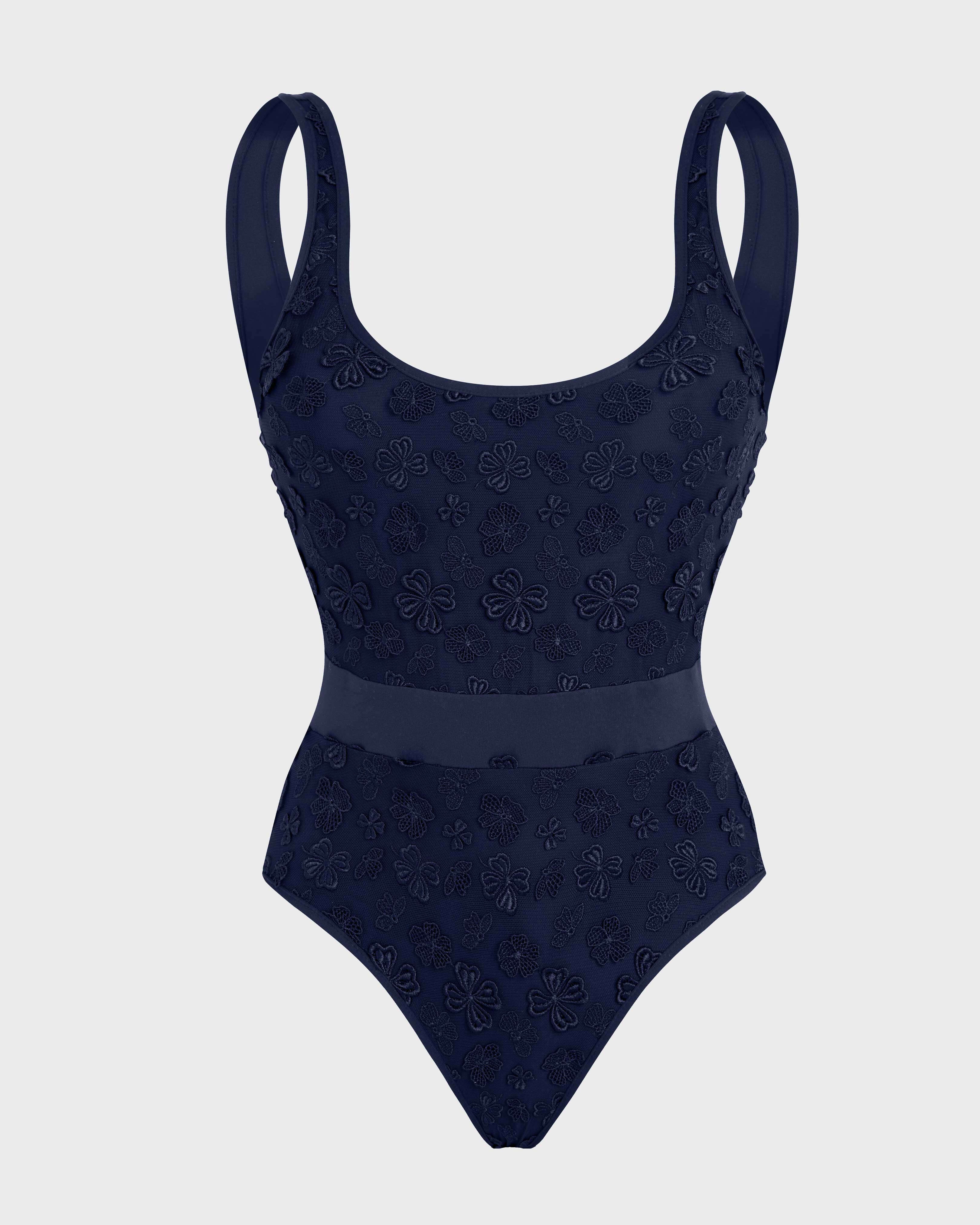 One-piece swimsuit Embroidered Flowers - Blue Navy / Vilebrequin Discount
