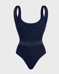 One-piece swimsuit Embroidered Flowers - Blue Navy / Vilebrequin Discount