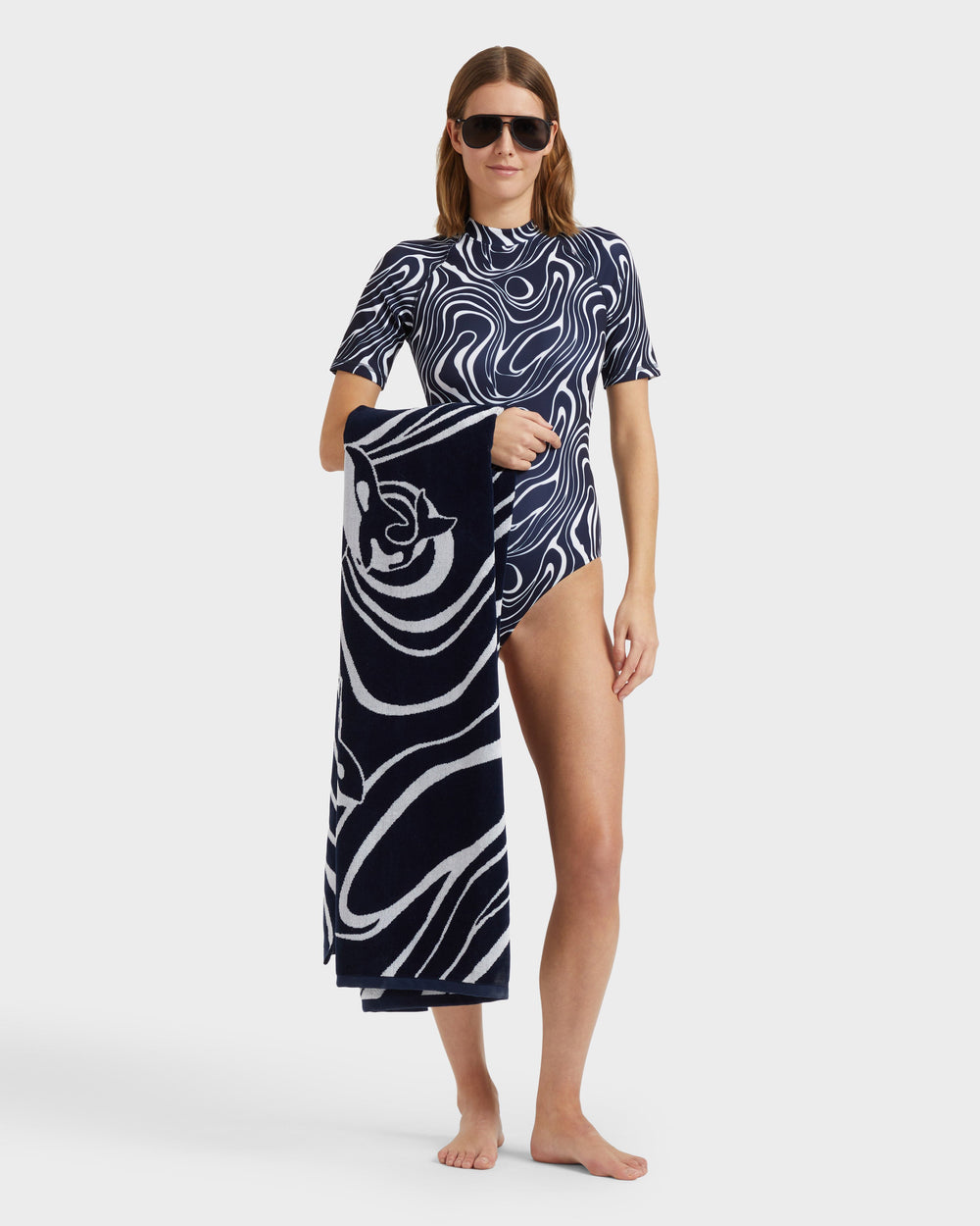 Short Sleeves UV Protection One-piece Rashguard Waves - Blue Navy / Vilebrequin Outlet