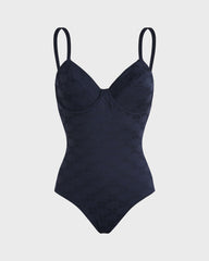 Underwire One-piece Swimsuit Turtle Monogram Jacquard - Blue Navy / Vilebrequin US