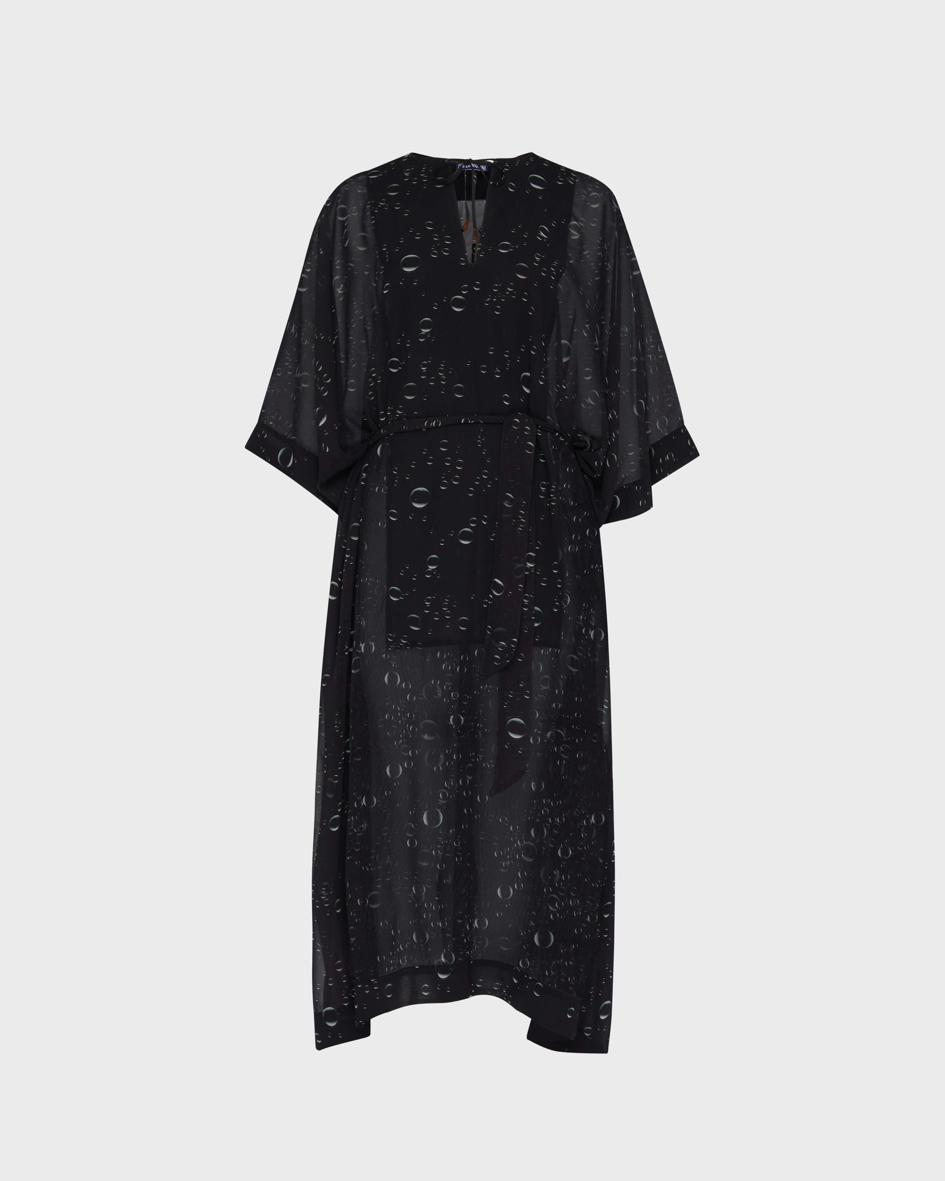 Long Crêpe Georgette Kaftan Bubble 3D - Black / Vilebrequin For sale