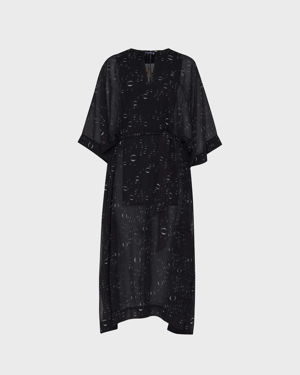 Long Crêpe Georgette Kaftan Bubble 3D - Black / Vilebrequin For sale