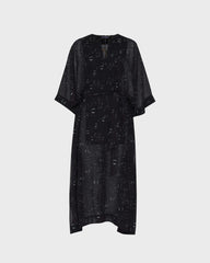 Long Crêpe Georgette Kaftan Bubble 3D - Black / Vilebrequin For sale