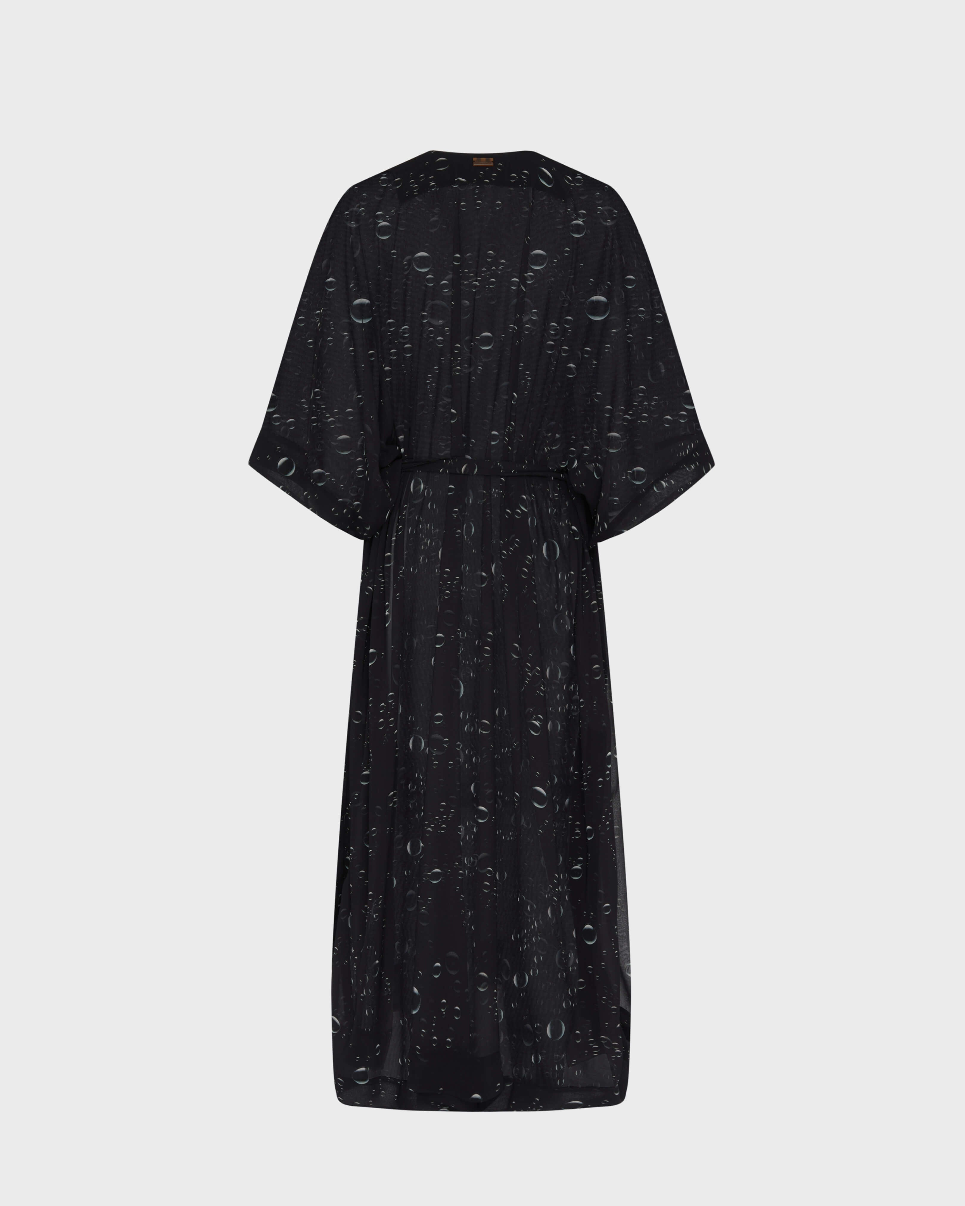 Long Crêpe Georgette Kaftan Bubble 3D - Black / Vilebrequin For sale