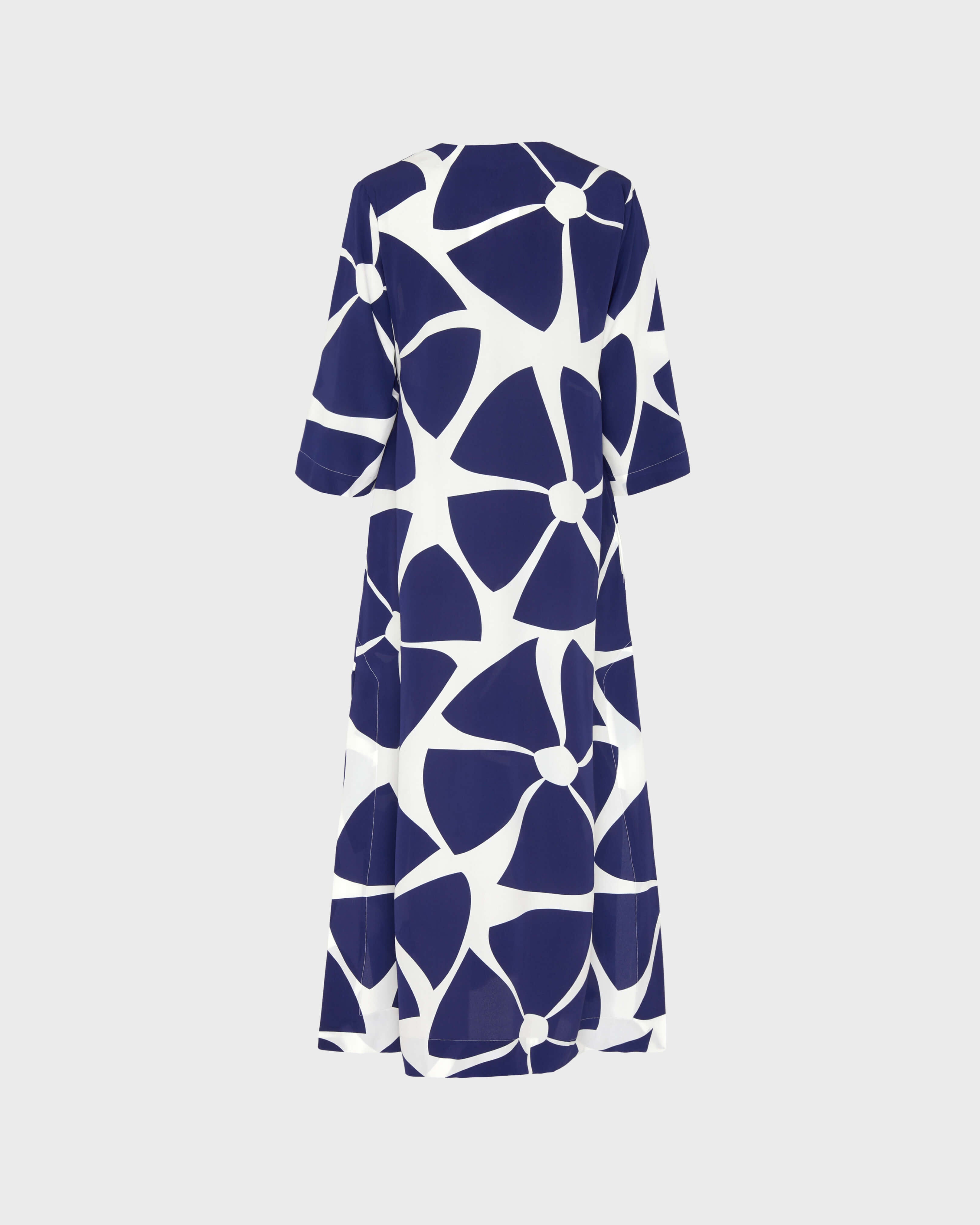 Long Silk Crepe De Chine Kaftan Big Flowers - Blue Midnight / Vilebrequin Outlet