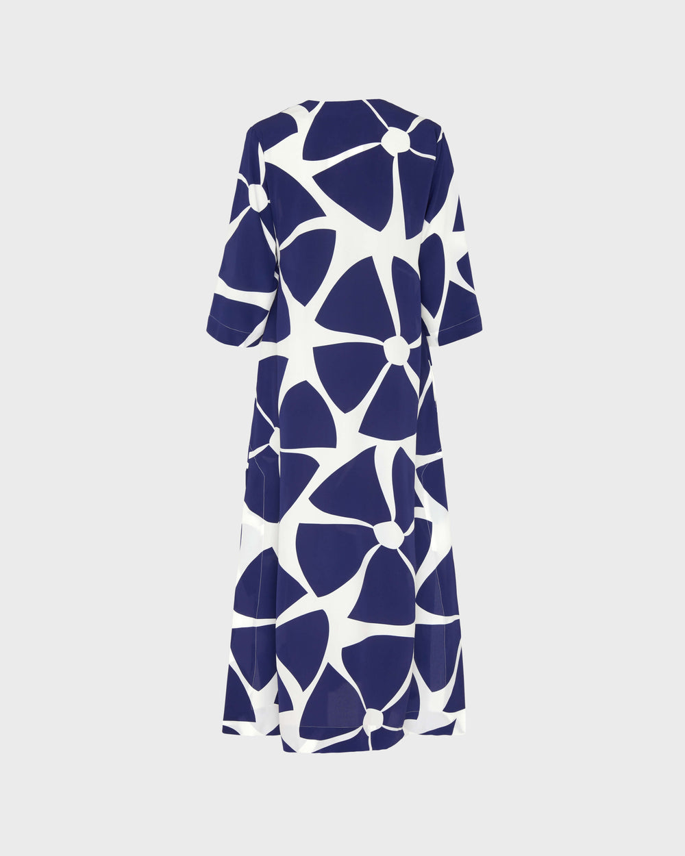 Long Silk Crepe De Chine Kaftan Big Flowers - Blue Midnight / Vilebrequin Outlet