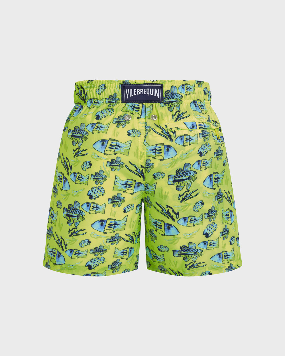 Boys Ultra-light and packable Swim Trunks Fishies Drawing - Neon yellow / Vilebrequin Outlet