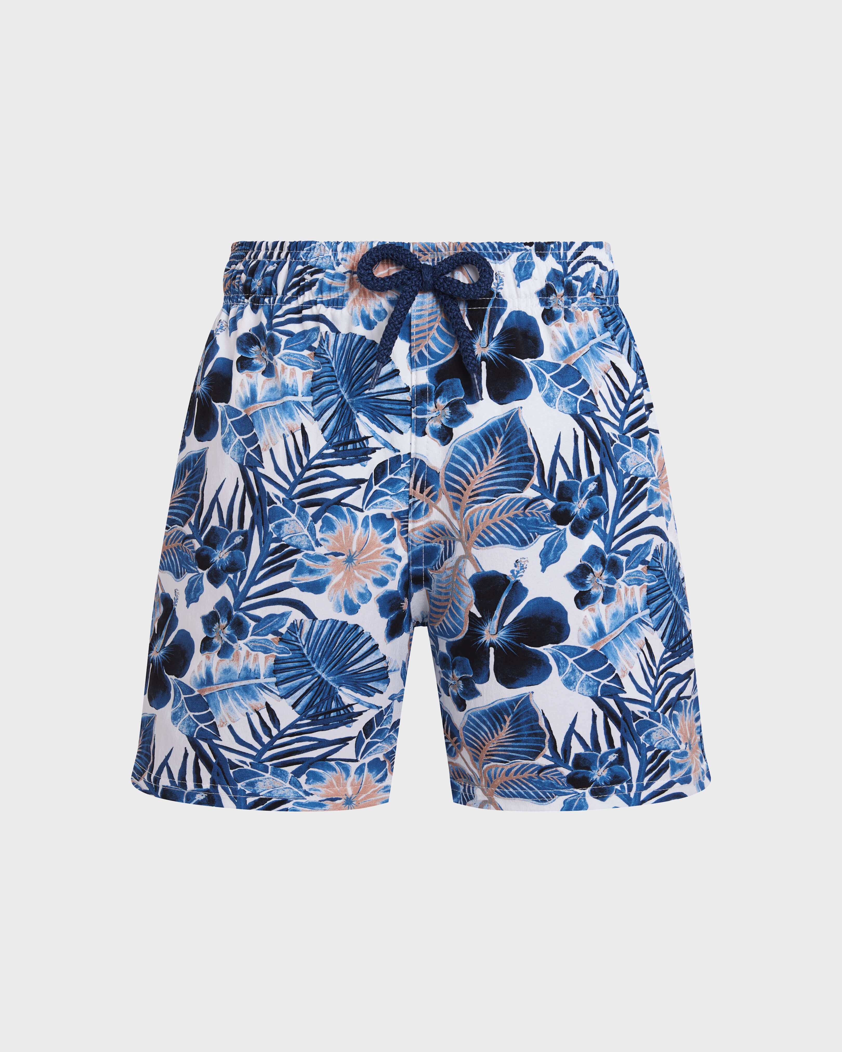 Boys Stretch Swim Trunks Island Flowers - White / Vilebrequin New