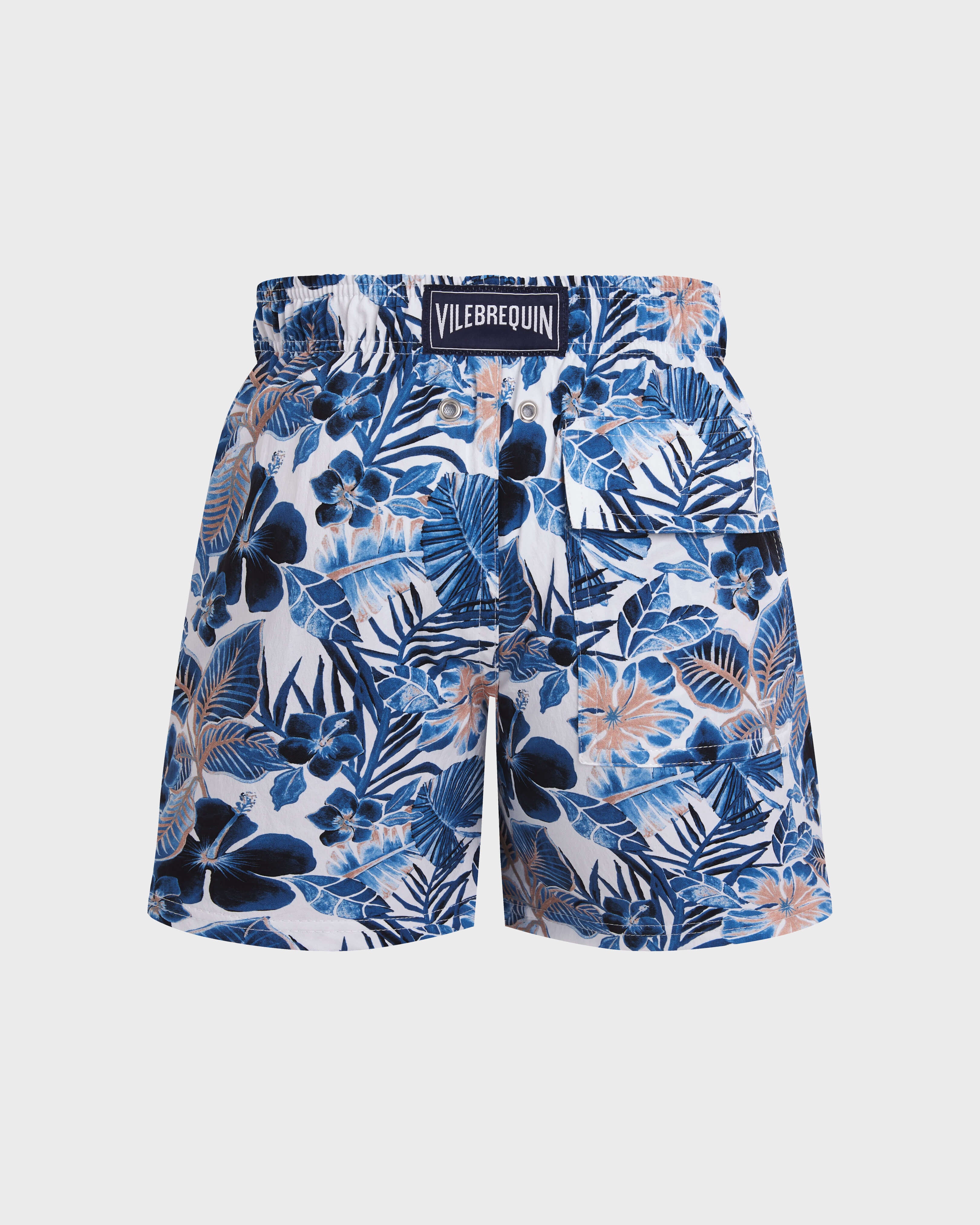 Boys Stretch Swim Trunks Island Flowers - White / Vilebrequin New