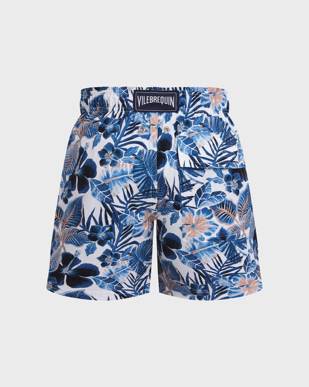 Boys Stretch Swim Trunks Island Flowers - White / Vilebrequin New