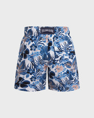 Boys Stretch Swim Trunks Island Flowers - White / Vilebrequin New
