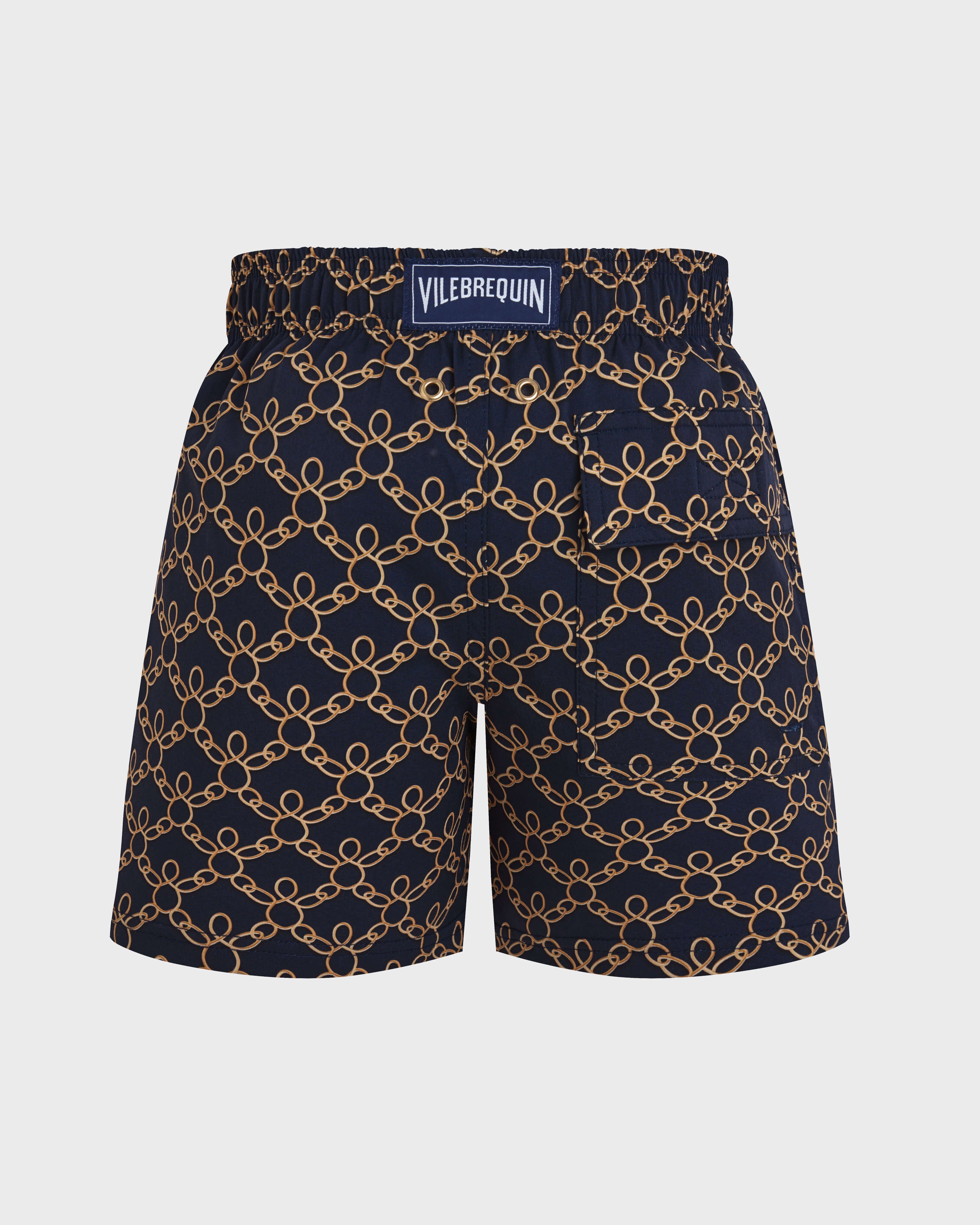 Boys Stretch Swim Shorts Turtles Chain - Blue Navy / Vilebrequin New