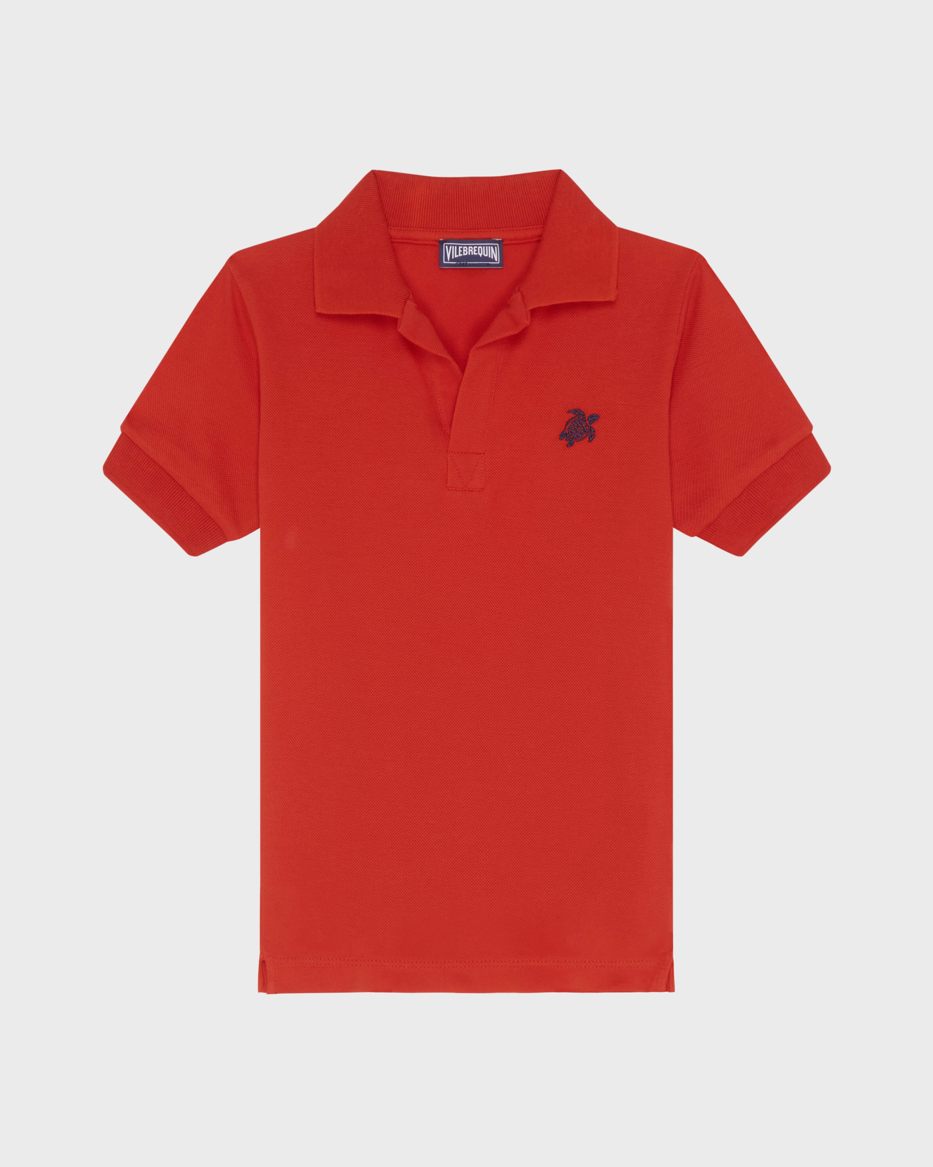 Boys Pique Cotton Polo Embroidered Turtle - Poppy red / Vilebrequin Sale