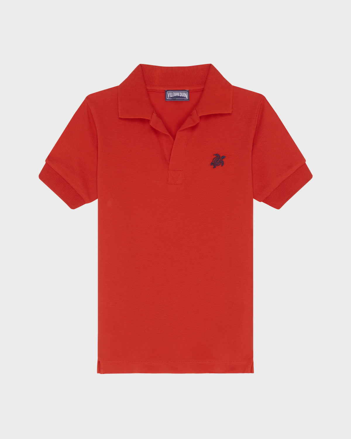 Boys Pique Cotton Polo Embroidered Turtle - Poppy red / Vilebrequin Sale