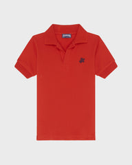 Boys Pique Cotton Polo Embroidered Turtle - Poppy red / Vilebrequin Sale