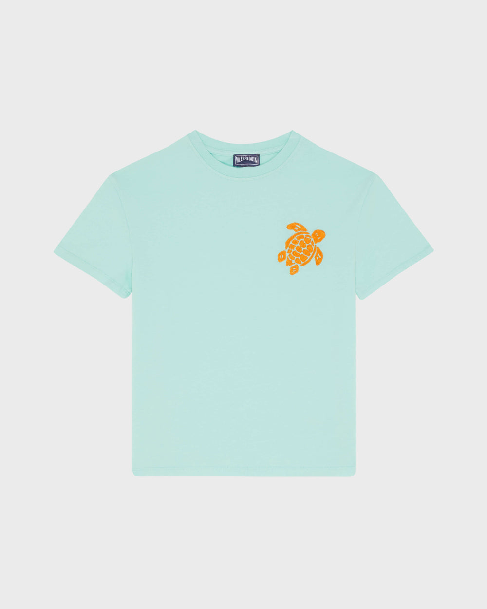 Boys Organic Cotton T-shirt Embroidered Turtle - Green Caribbean / Vilebrequin For sale