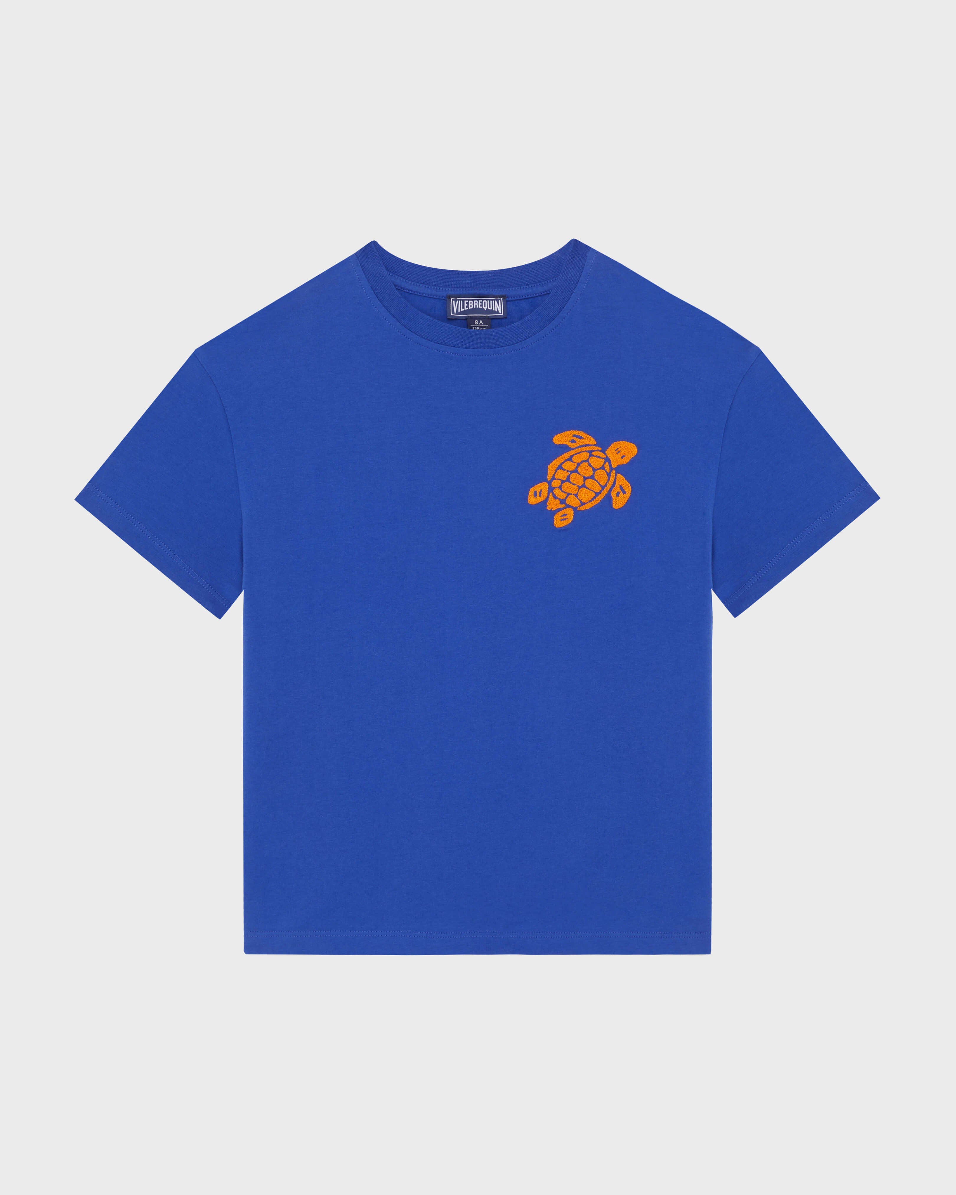 Boys Organic Cotton T-shirt Embroidered Turtle - Blue Marrakech / Vilebrequin On sale