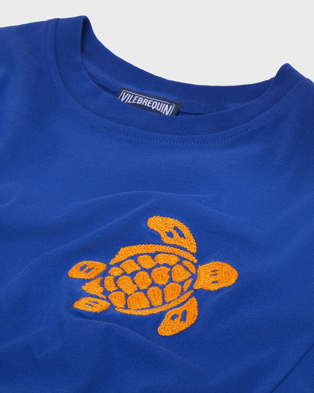 Boys Organic Cotton T-shirt Embroidered Turtle - Blue Marrakech / Vilebrequin On sale