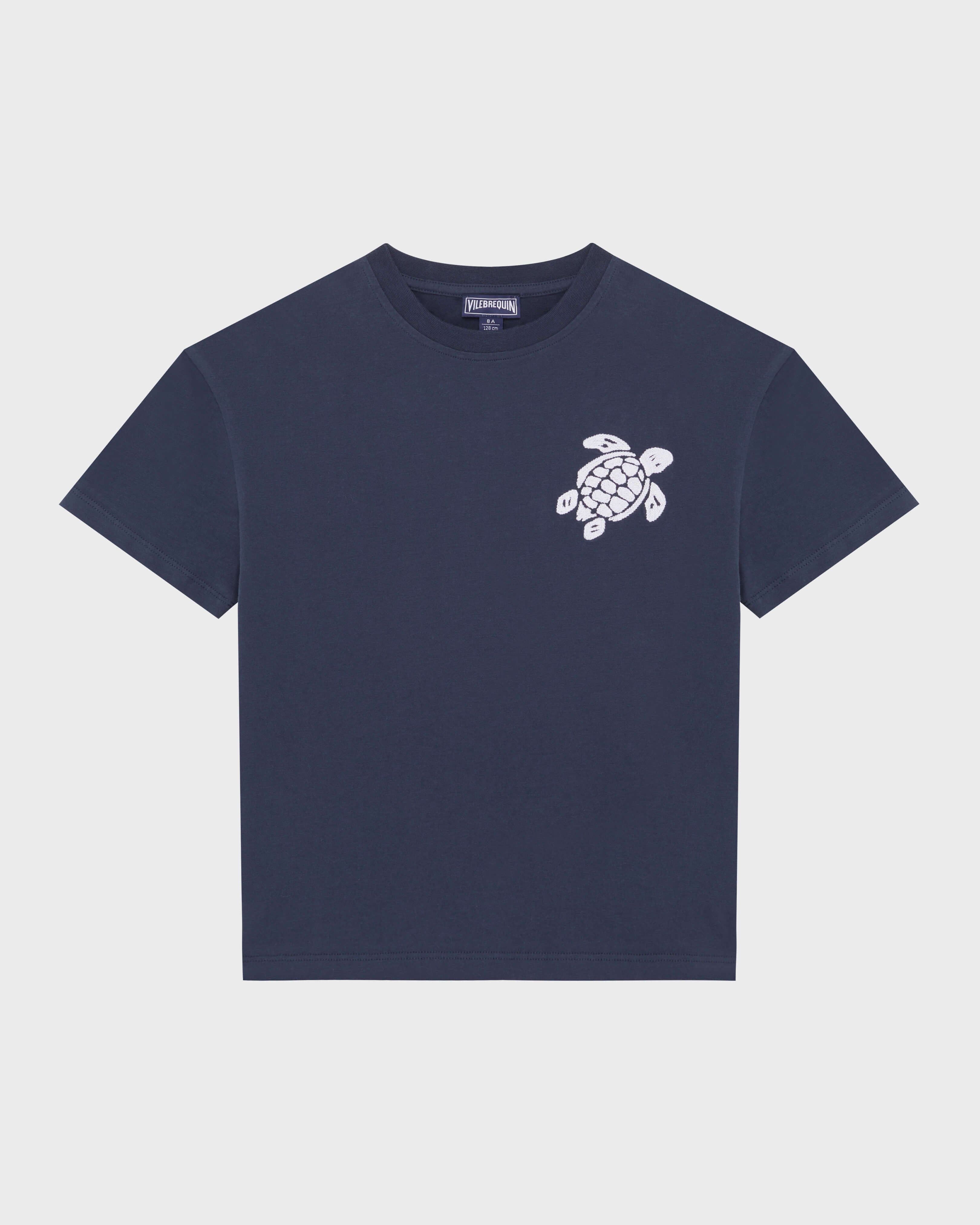 Boys Organic Cotton T-shirt Embroidered Turtle - Blue Navy / Vilebrequin For sale