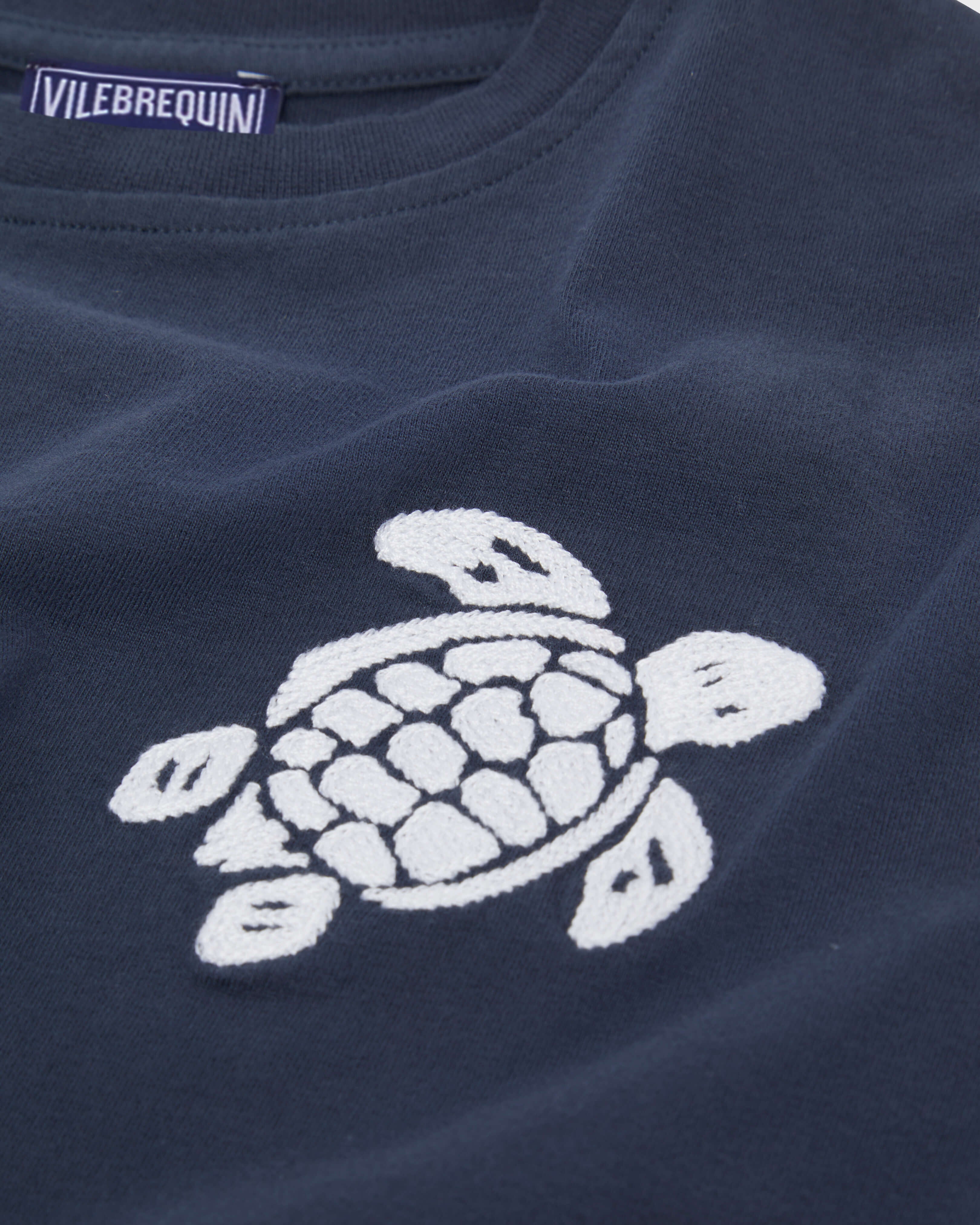 Boys Organic Cotton T-shirt Embroidered Turtle - Blue Navy / Vilebrequin For sale