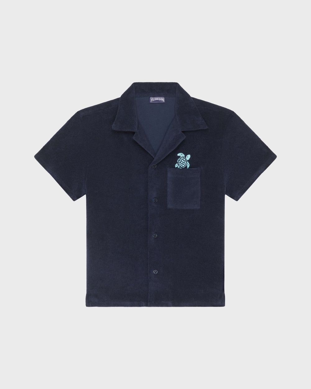 Boys Terry Bowling Shirt Embroidered Turtle - Blue Navy / Vilebrequin New