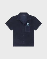 Boys Terry Bowling Shirt Embroidered Turtle - Blue Navy / Vilebrequin New