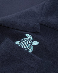 Boys Terry Bowling Shirt Embroidered Turtle - Blue Navy / Vilebrequin New