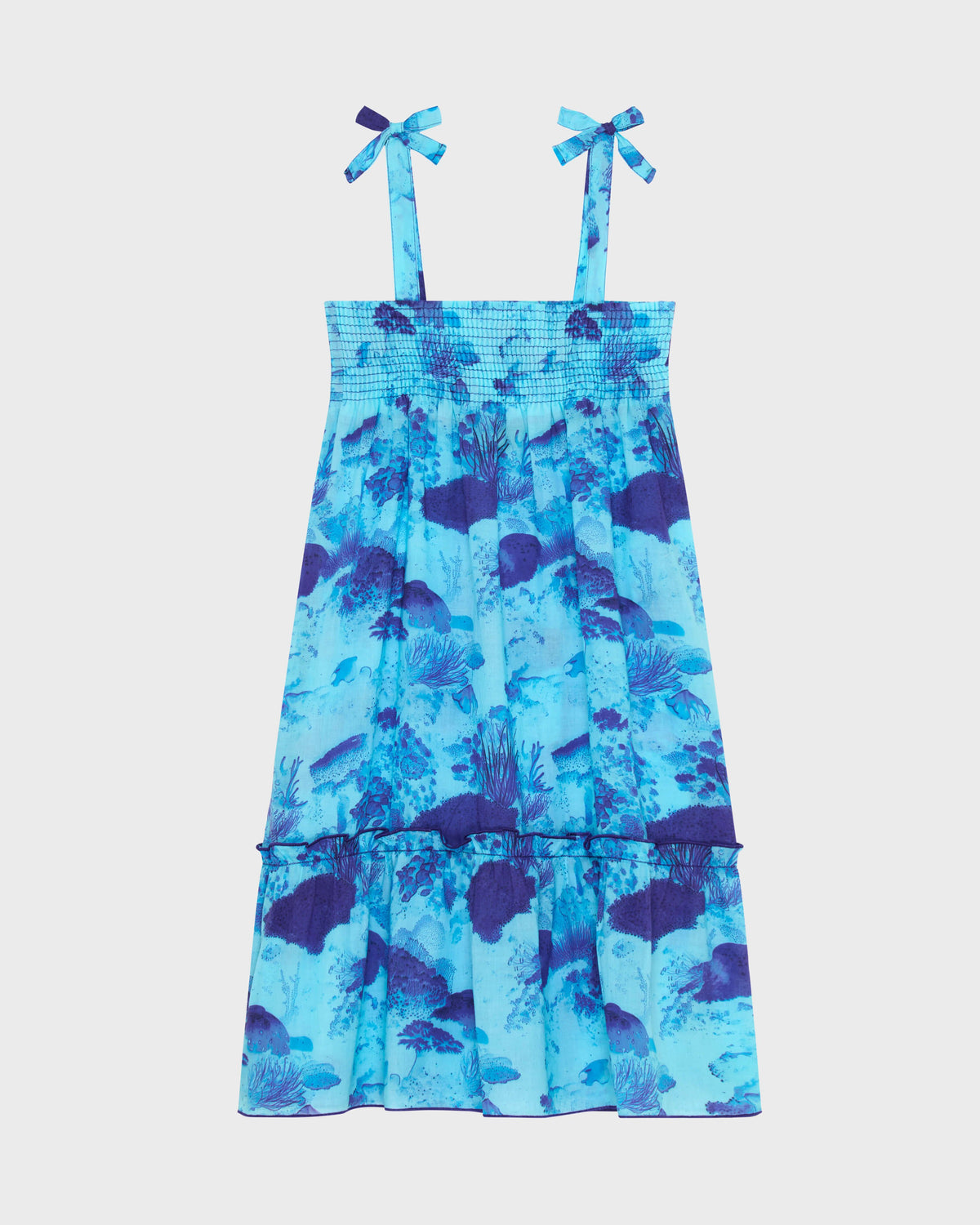 Girls Organic Cotton voile Dress Coral Reef - Blue Oxygene / Vilebrequin Sale