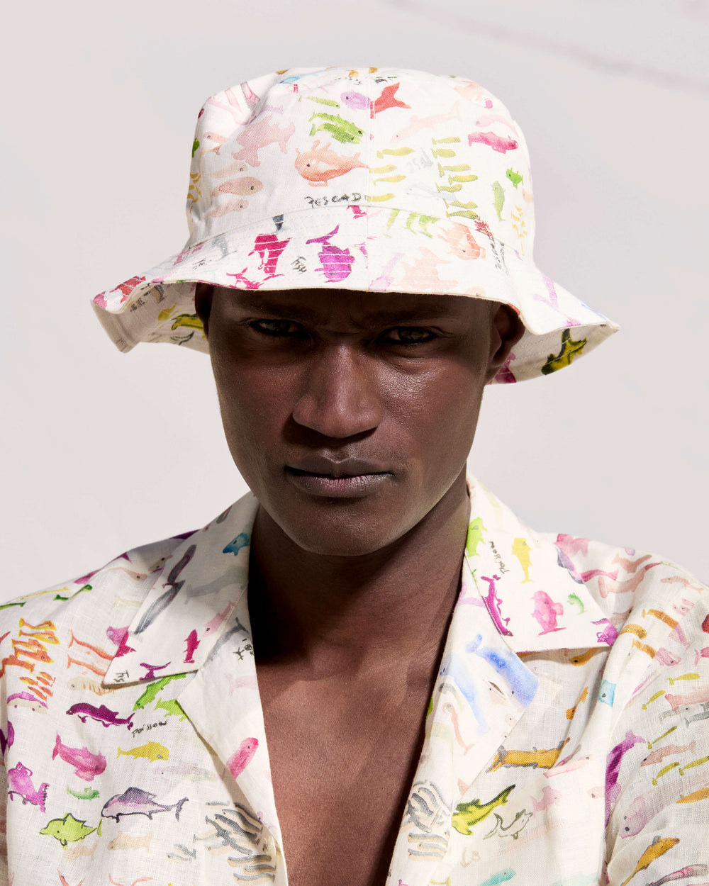 Linen Bucket hat Pescador - VBQ x Fabrice Hyber - White Papier / Vilebrequin On sale
