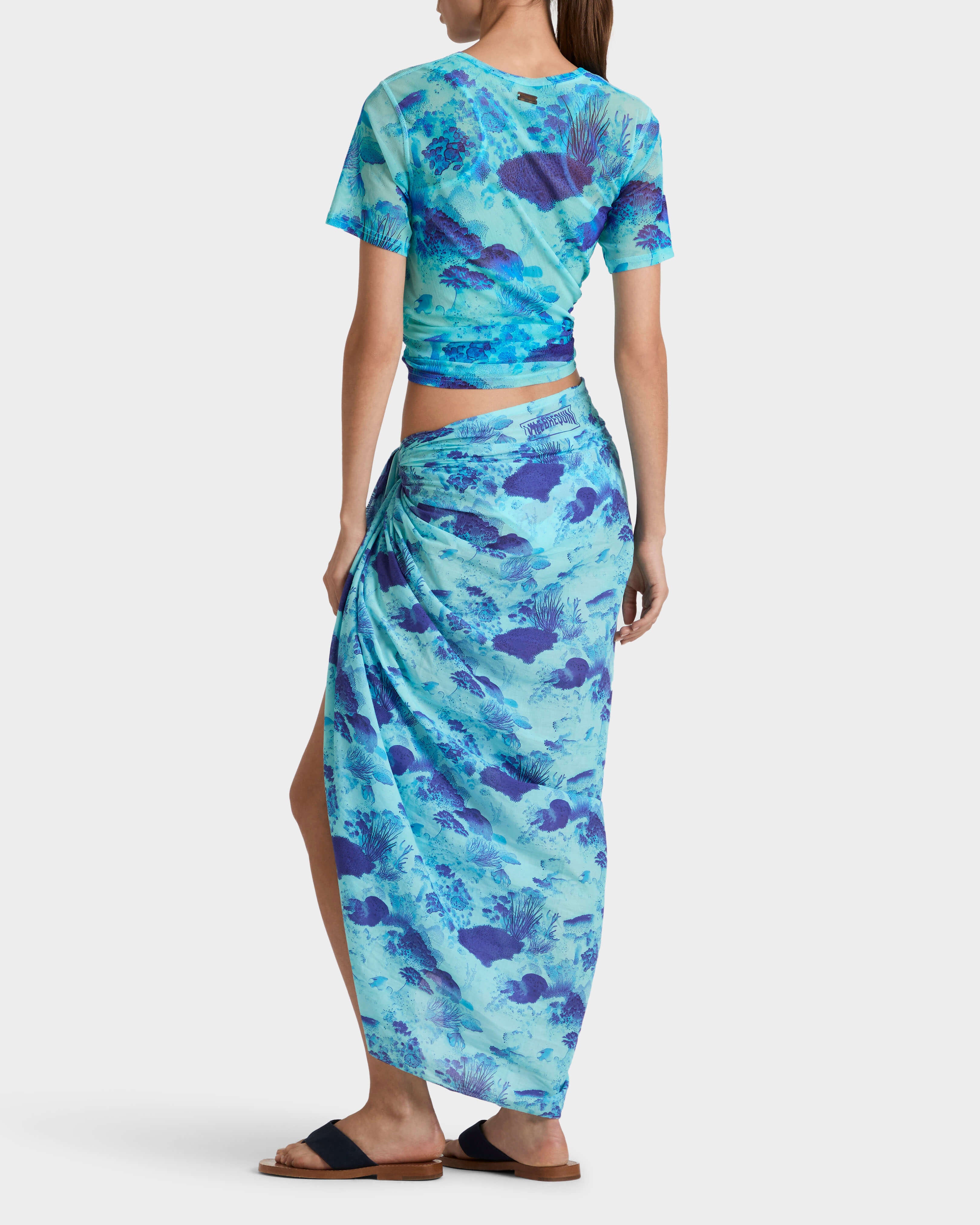 Cotton Voile Pareo Coral Reef - Blue Oxygene / Vilebrequin Sale